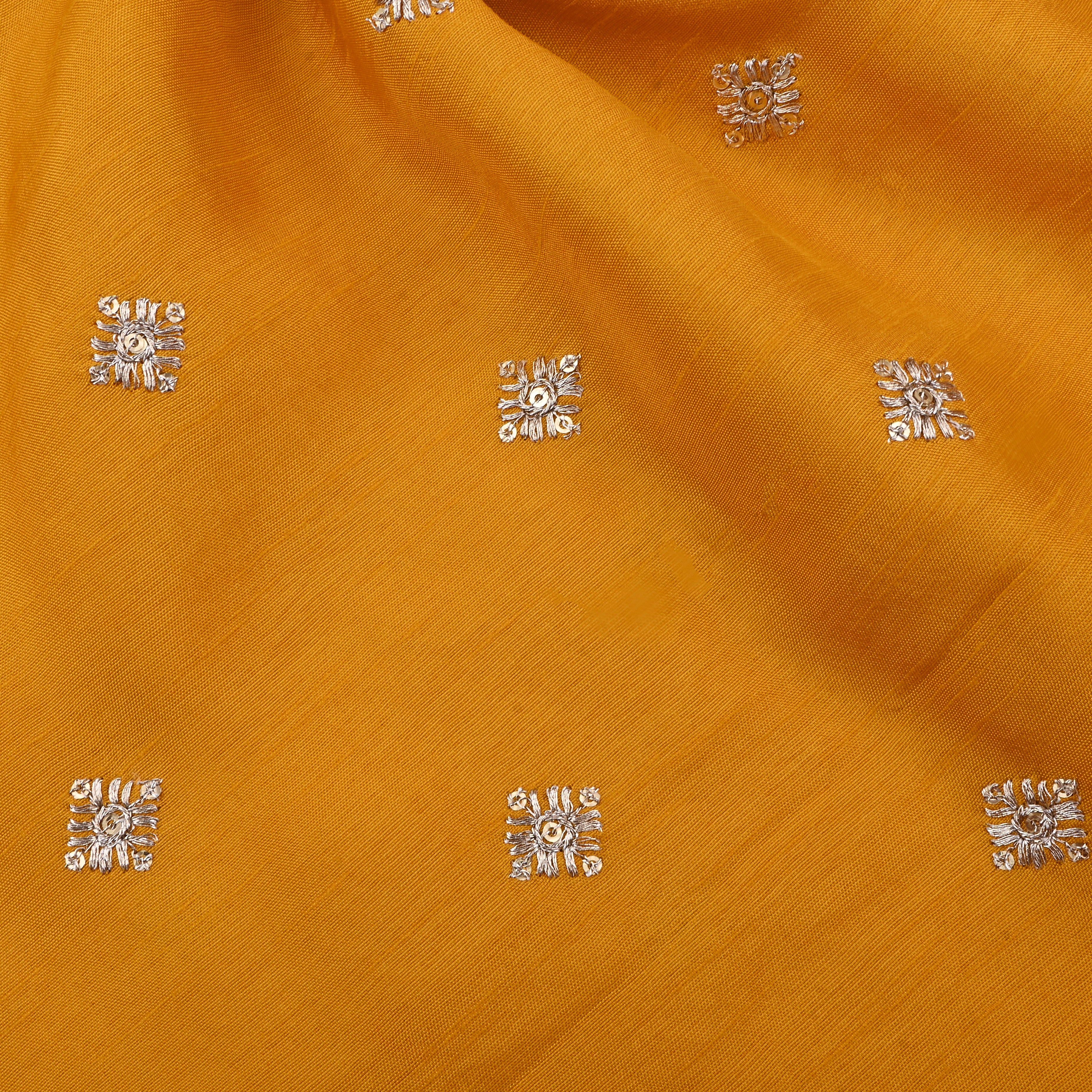 Golden Bell Yellow Silk Fabric With Embroidery Work