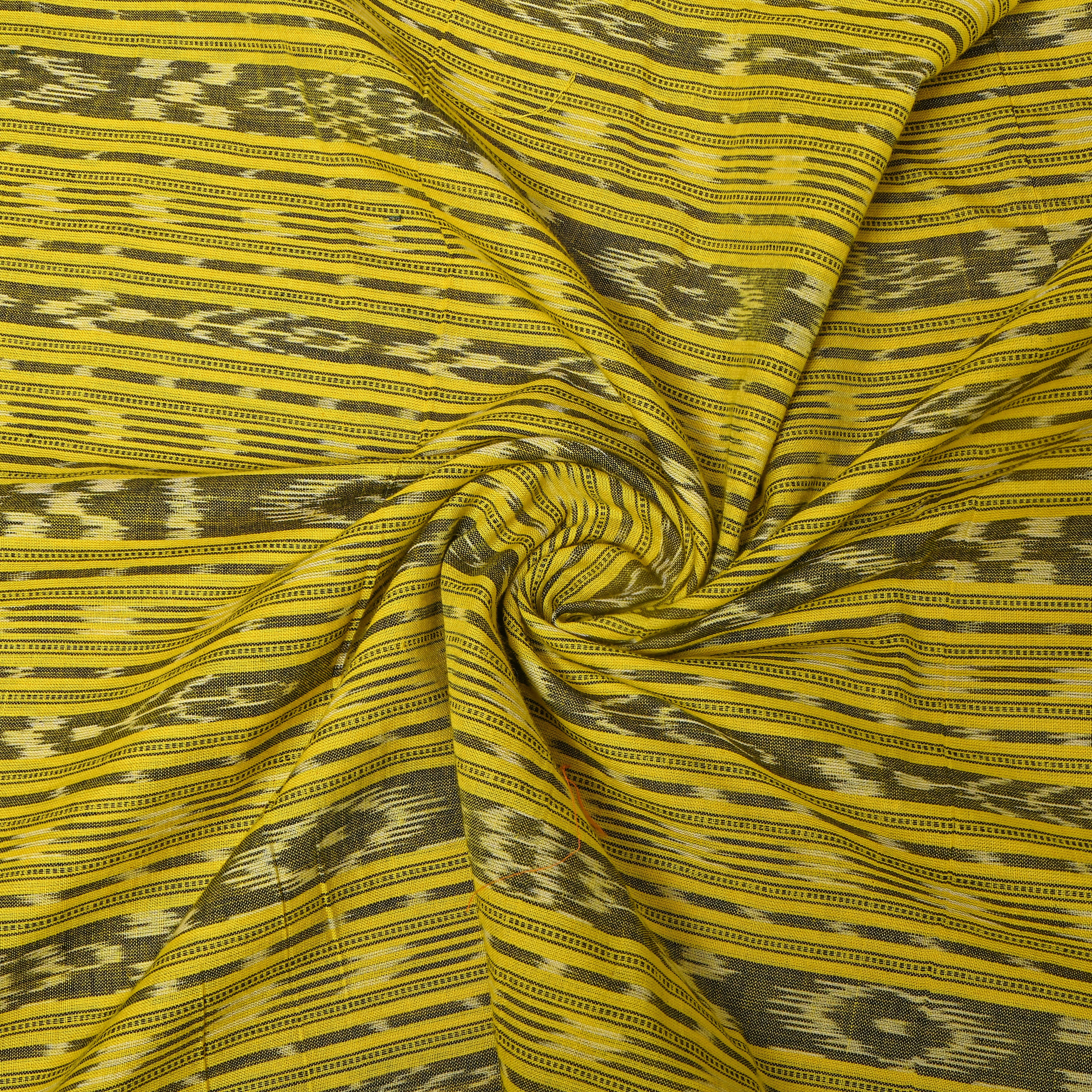 Yellow And Gray Diagonal Ikat Stripe Cotton Fabric