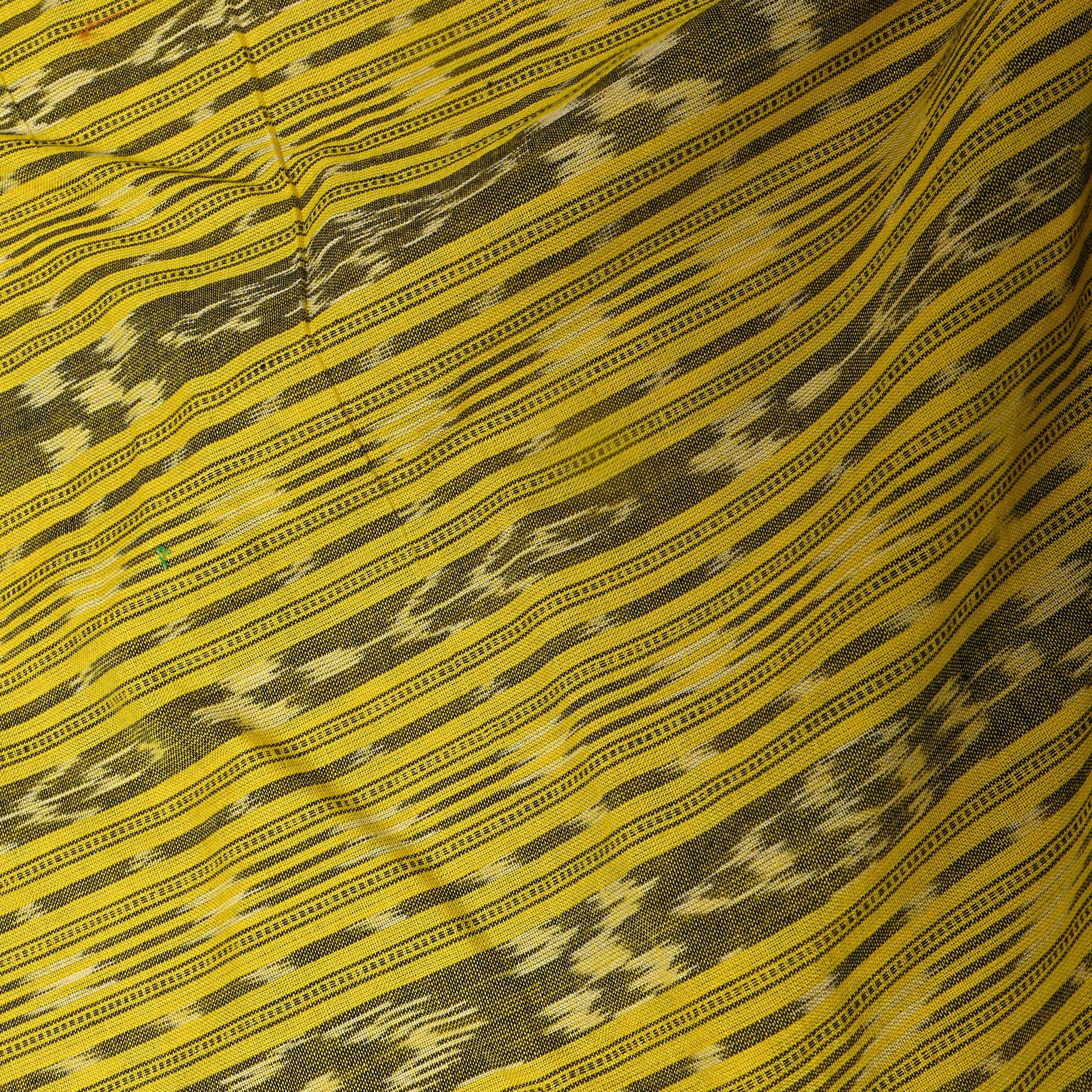 Yellow And Gray Diagonal Ikat Stripe Cotton Fabric
