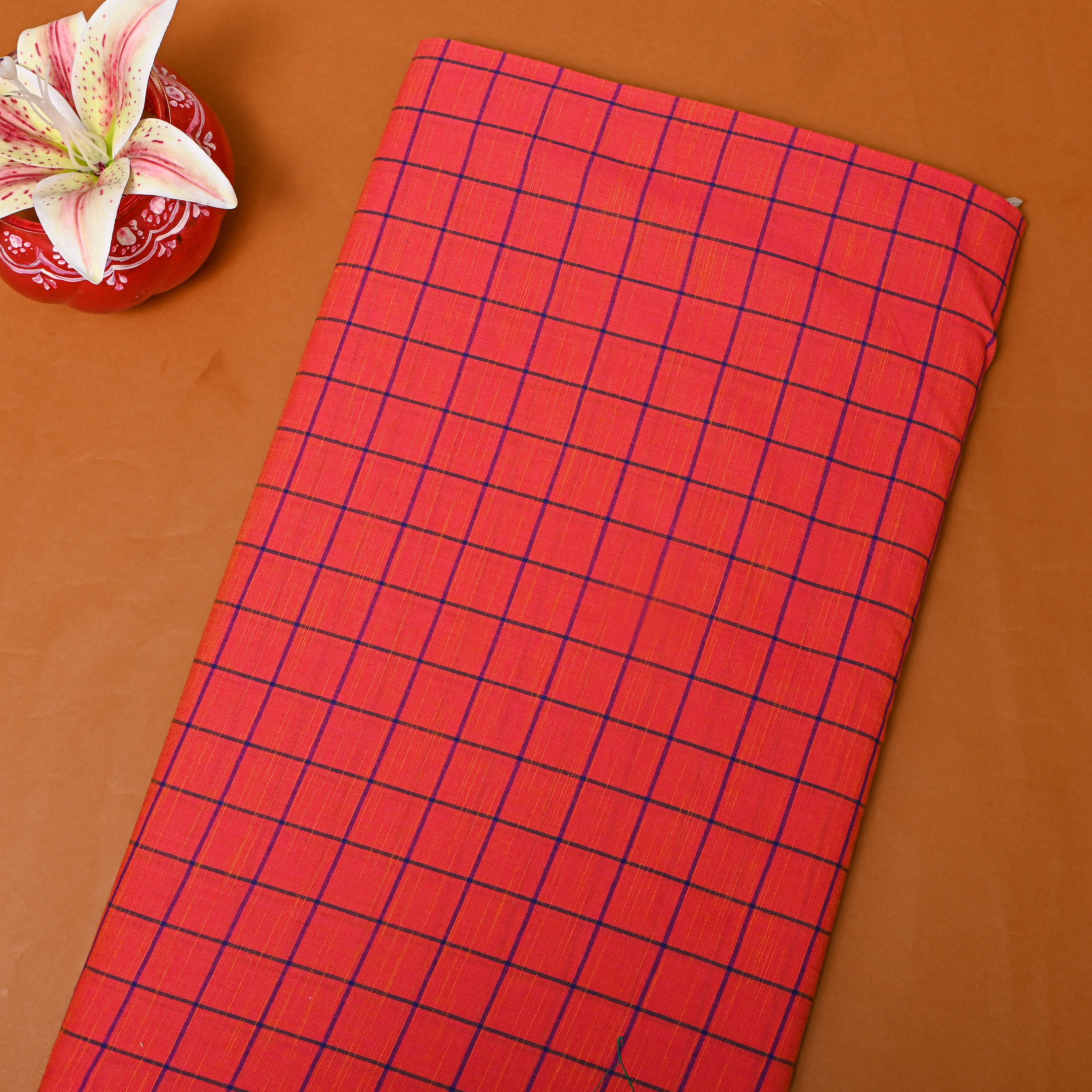 Orange Multicolour Stripe Cotton Fabric