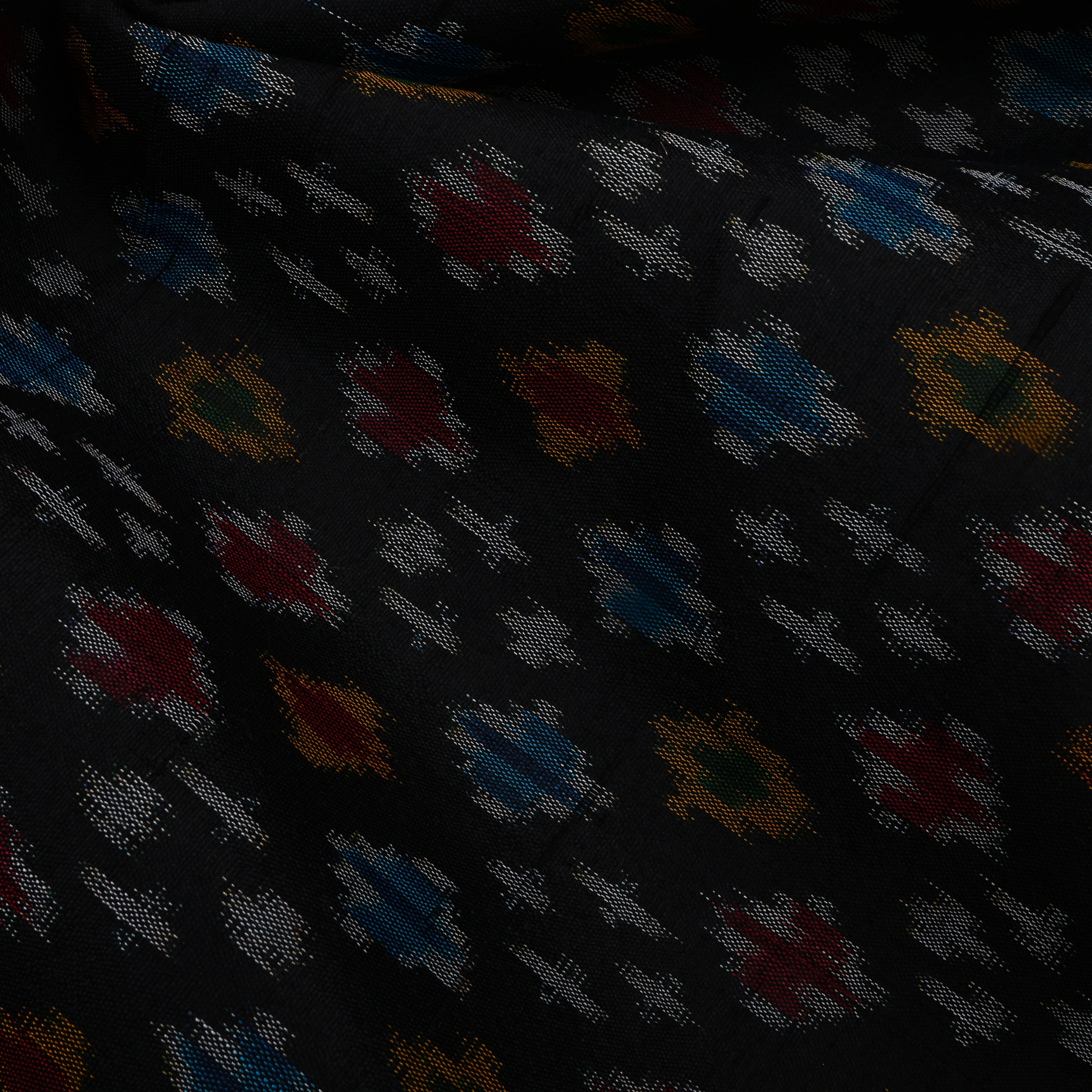 Black Dupion Ikat Fabric