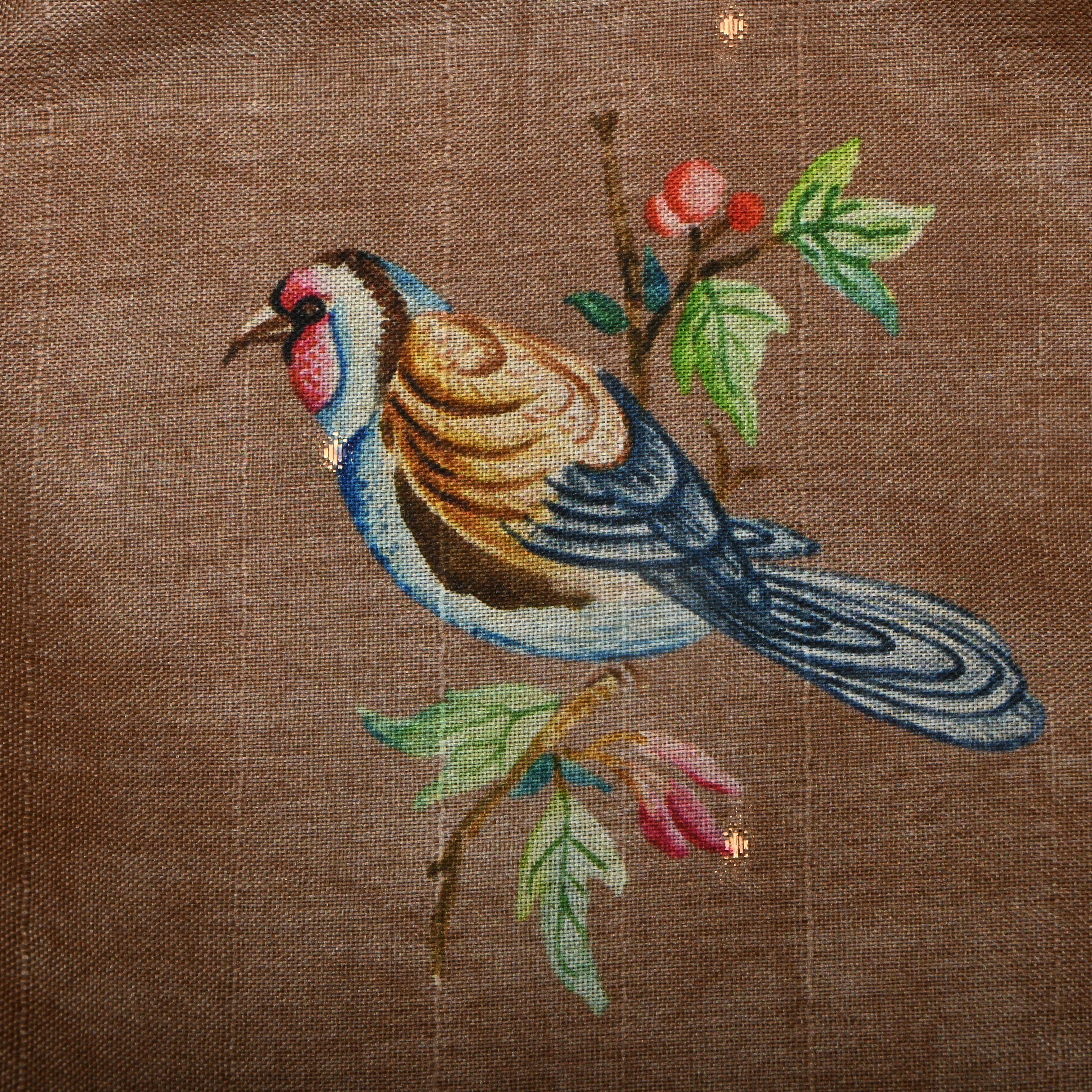 Light Brown Tussar Fabric With Avian Digital Prints