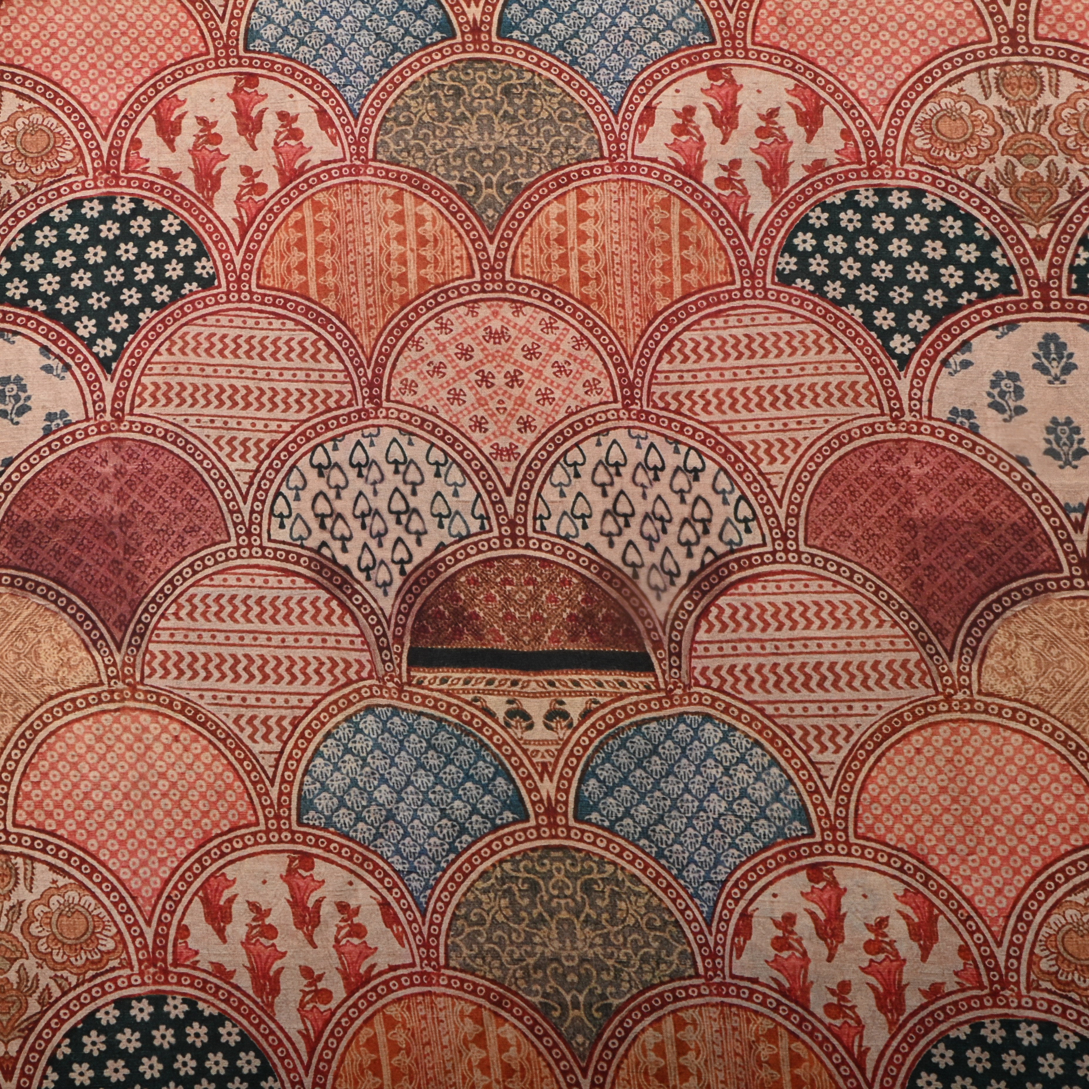 Brown Silk Printed Fabric With Seigaiha Pattern