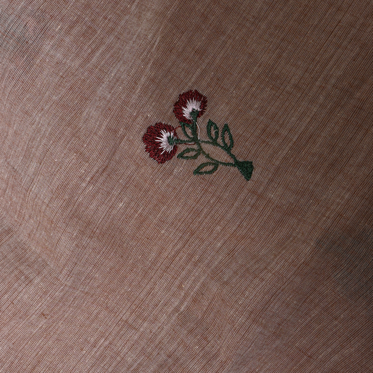 Tan Brown With Dark Red Thread Work Floral Butti Cotton Fabric
