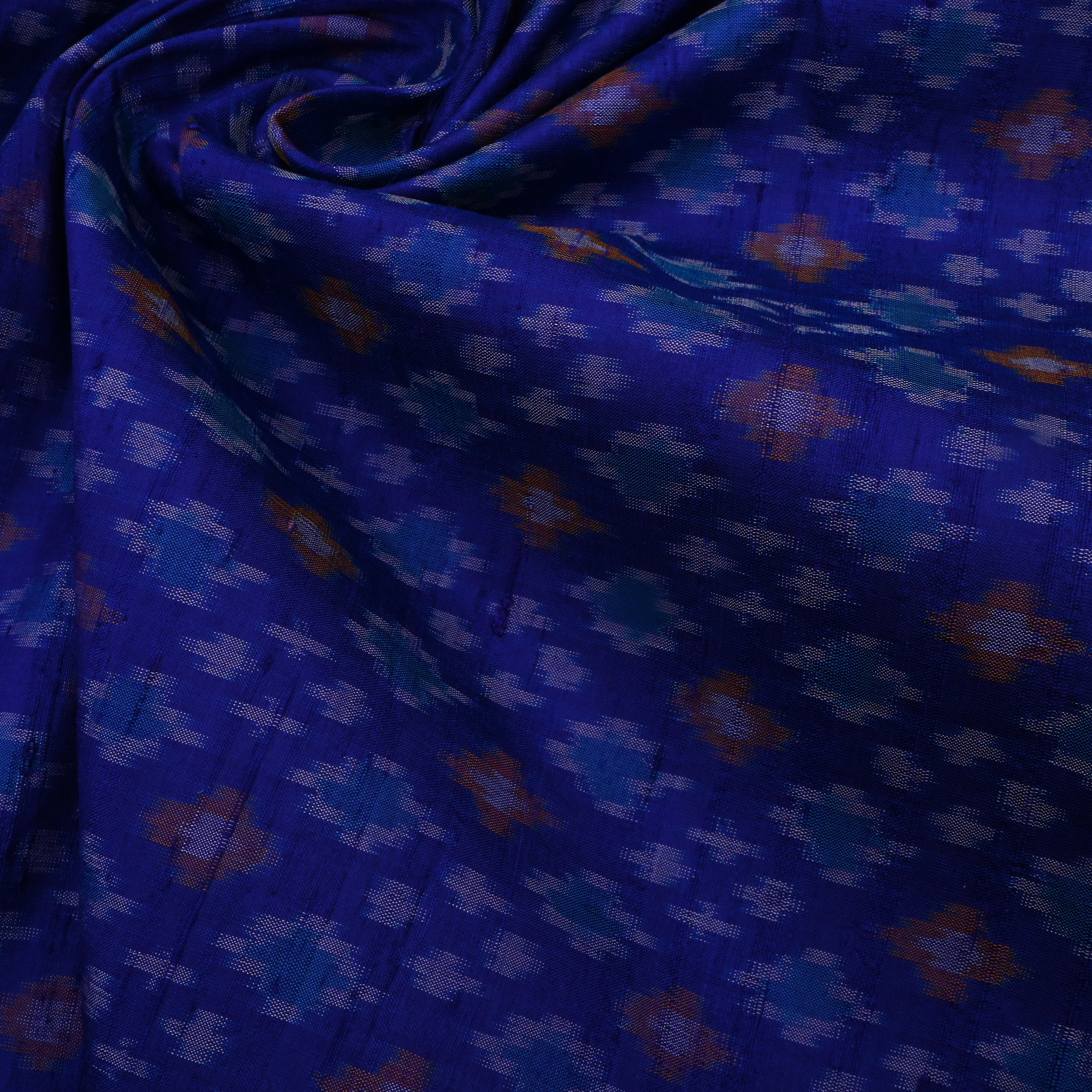 Deep Sapphire Dupion Ikat Fabric