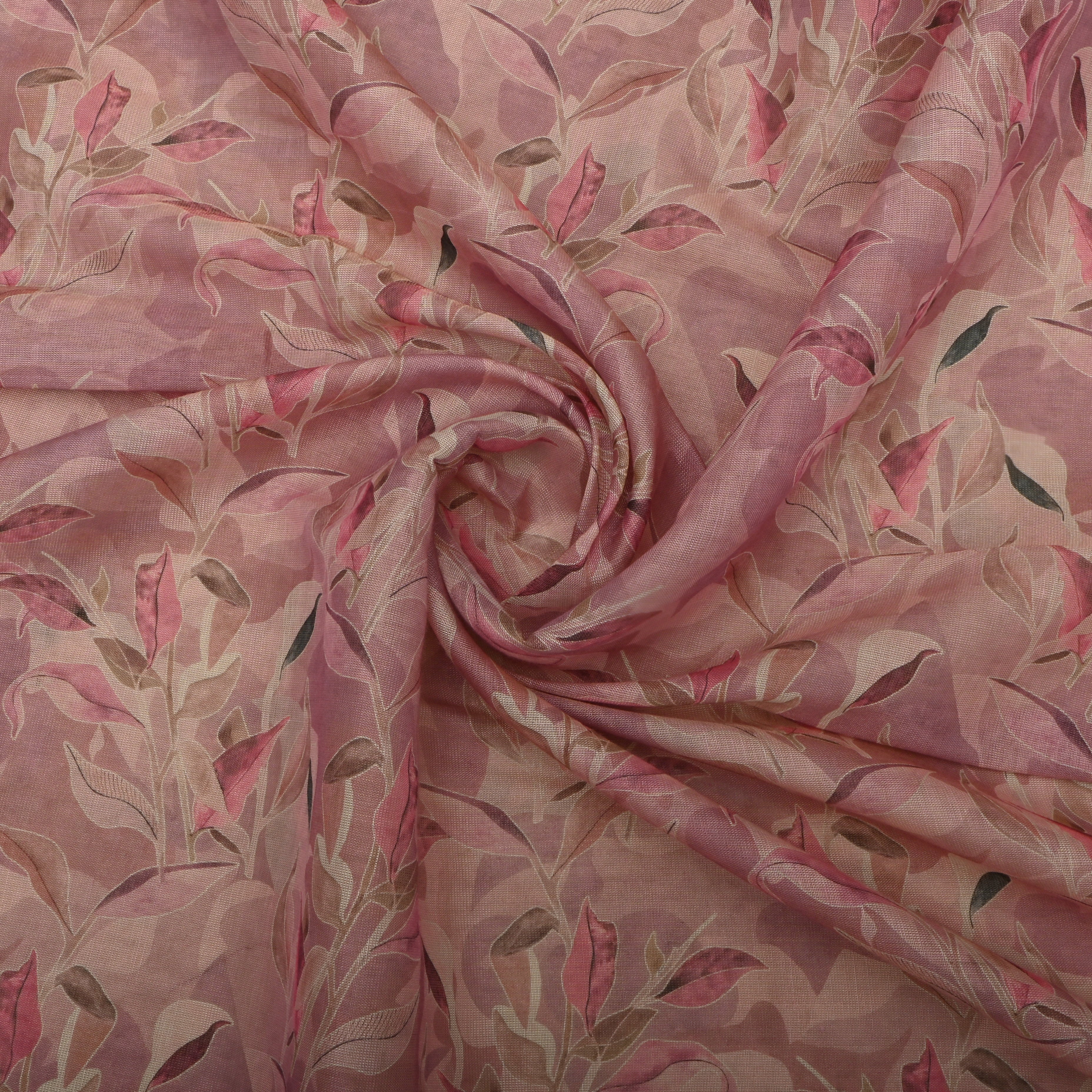 Soft Pink Tissue Fabric With Leaf Prints