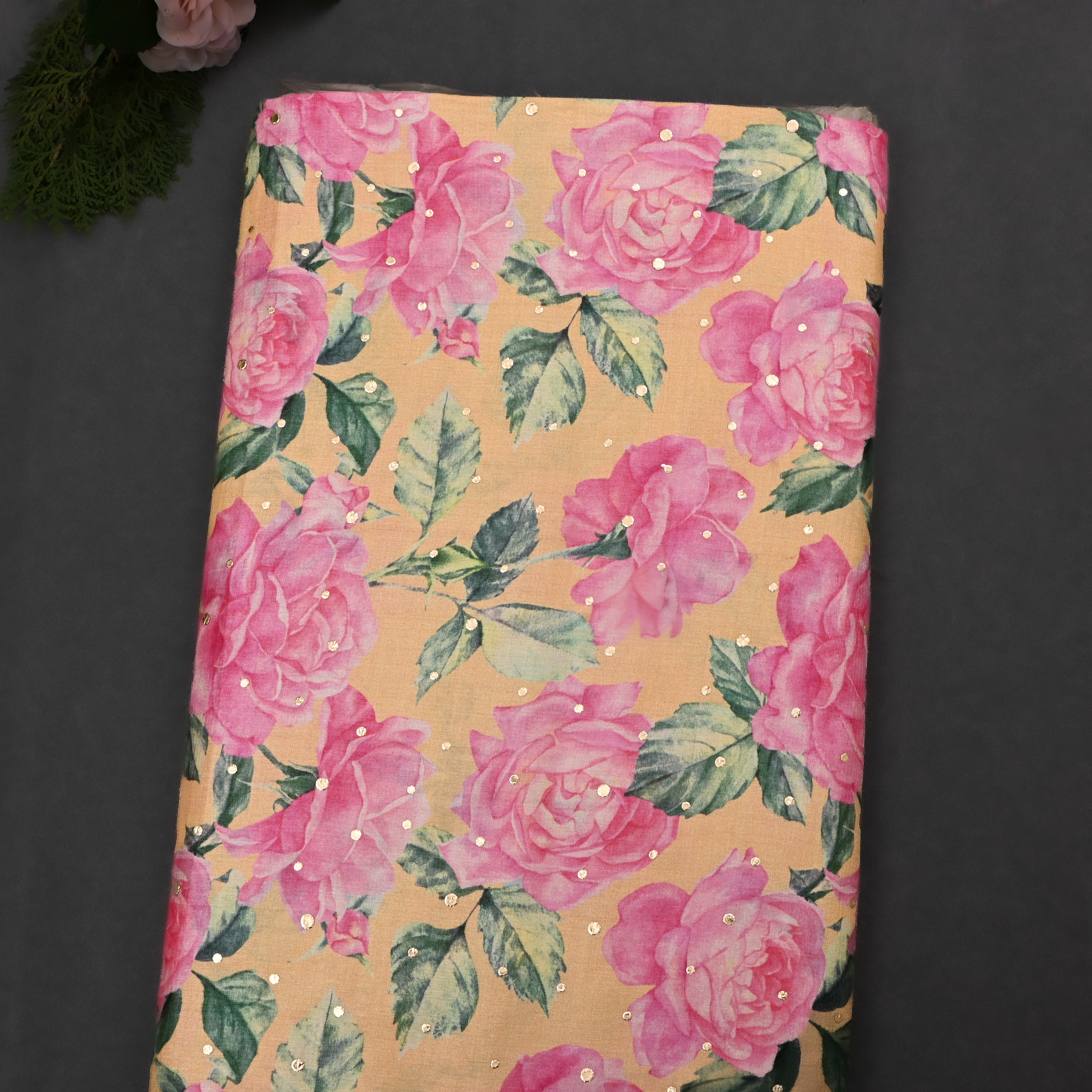 Lion Orange Tussar Fabric With Digital Print