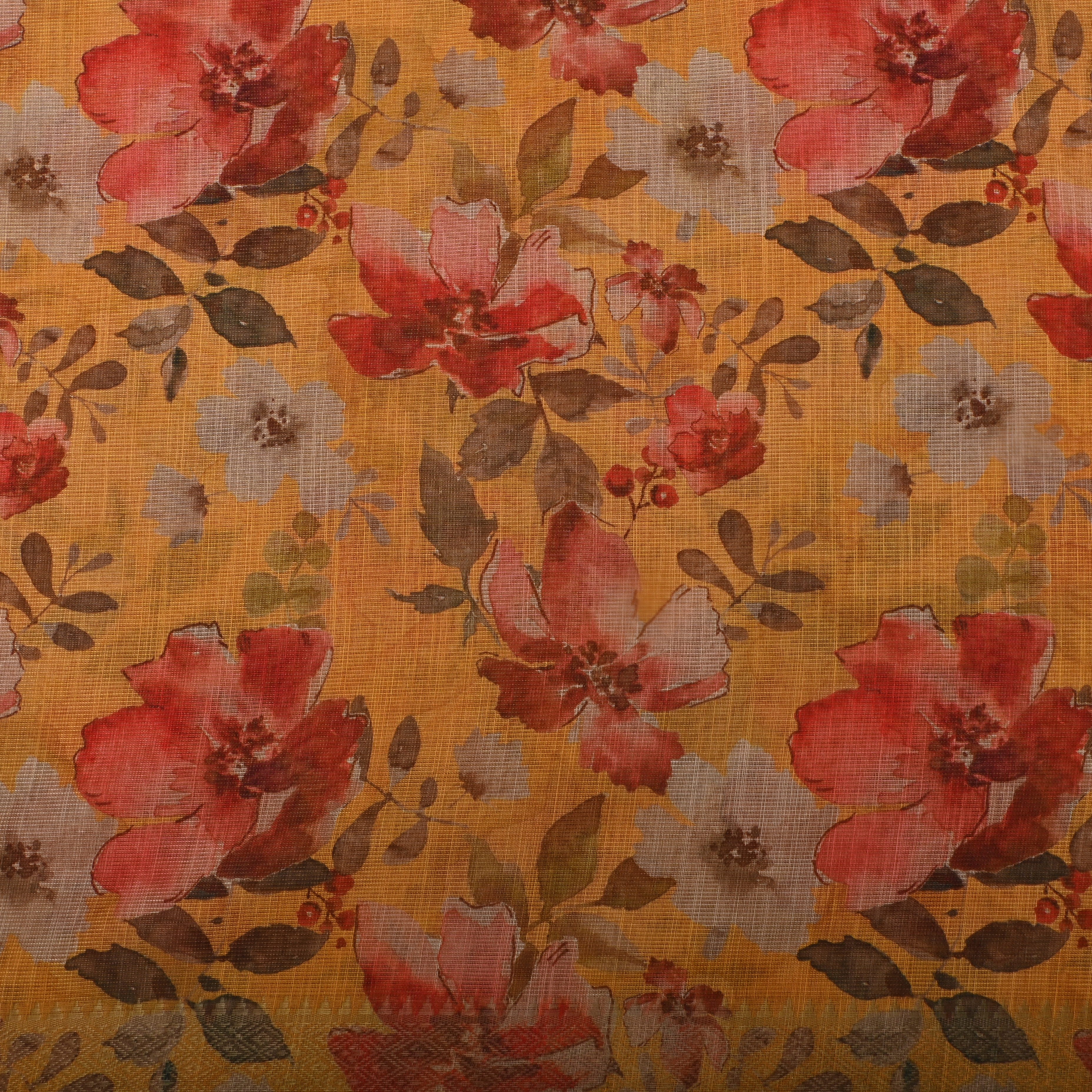 Warm Yellow Floral Printed Tissue Fabric