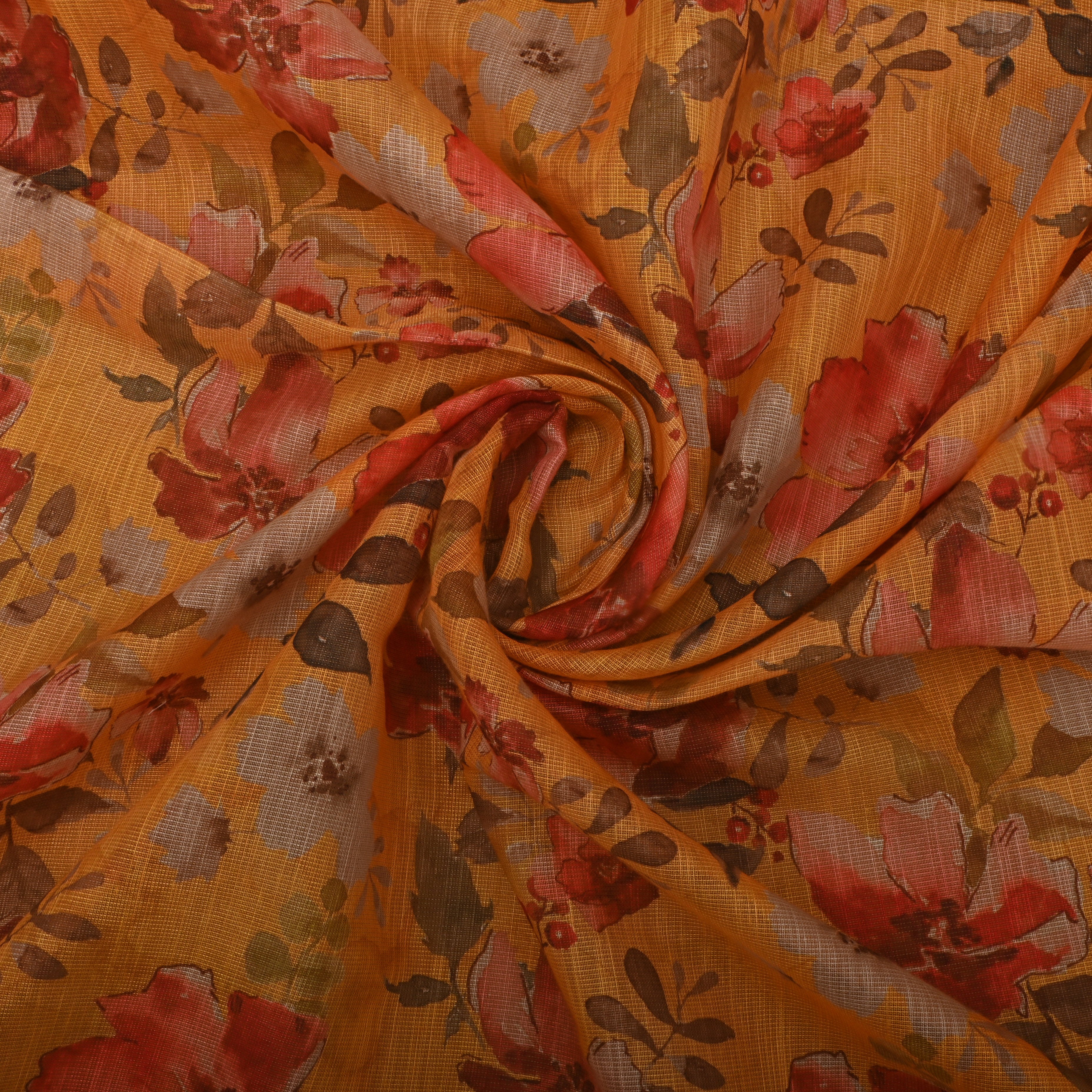 Warm Yellow Floral Printed Tissue Fabric