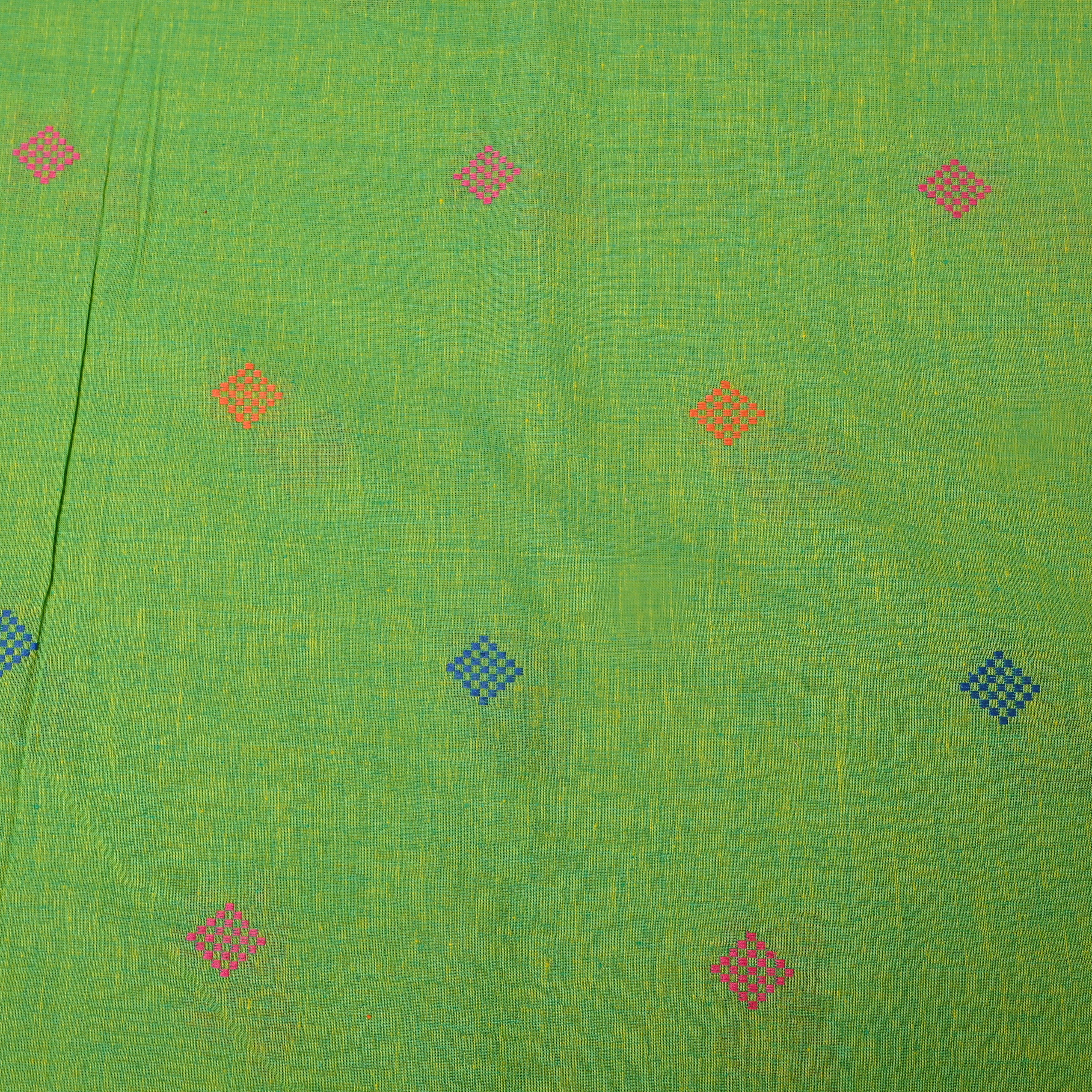 Green Multicolour Diamond Thread Work Botti Cotton Fabric