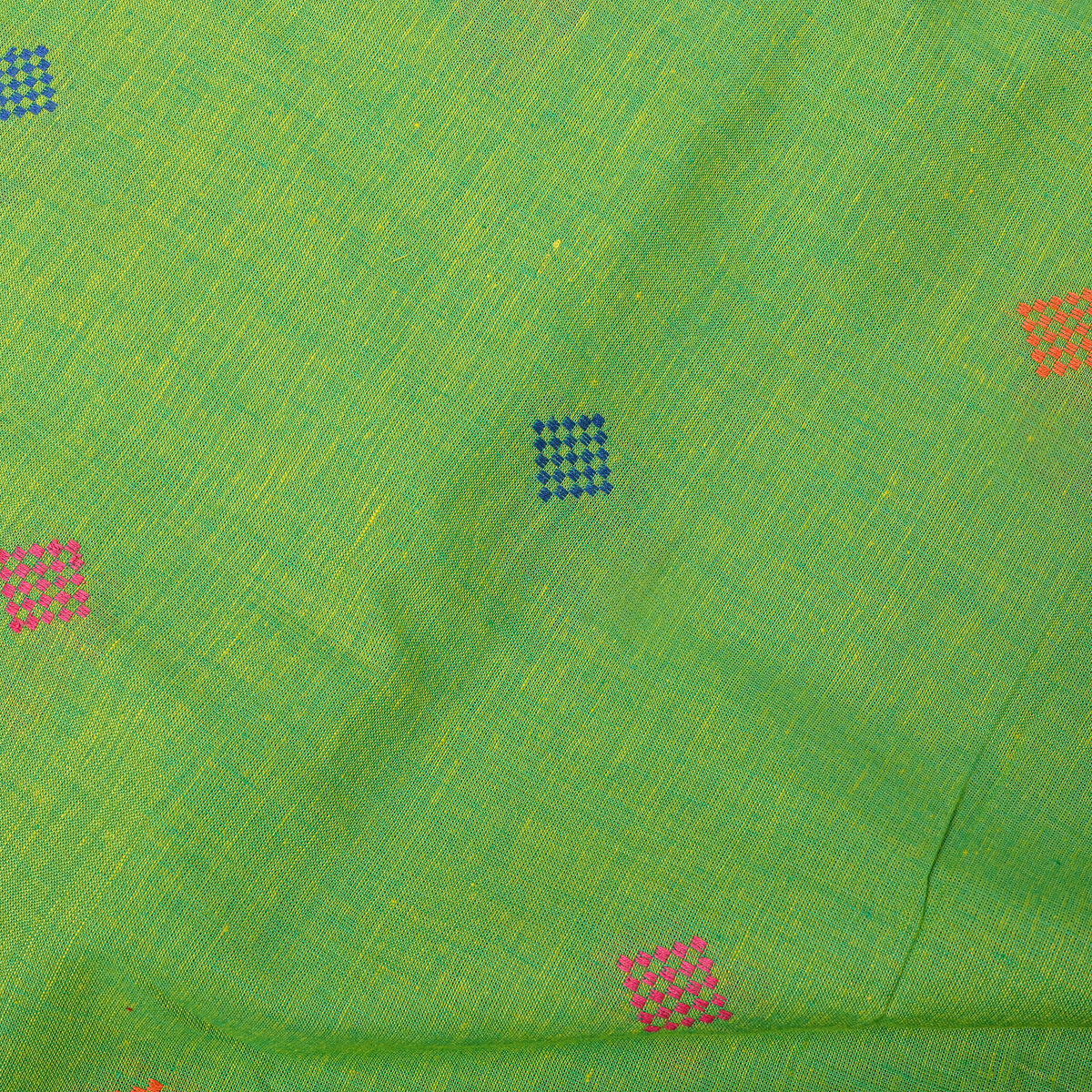 Green Multicolour Diamond Thread Work Botti Cotton Fabric