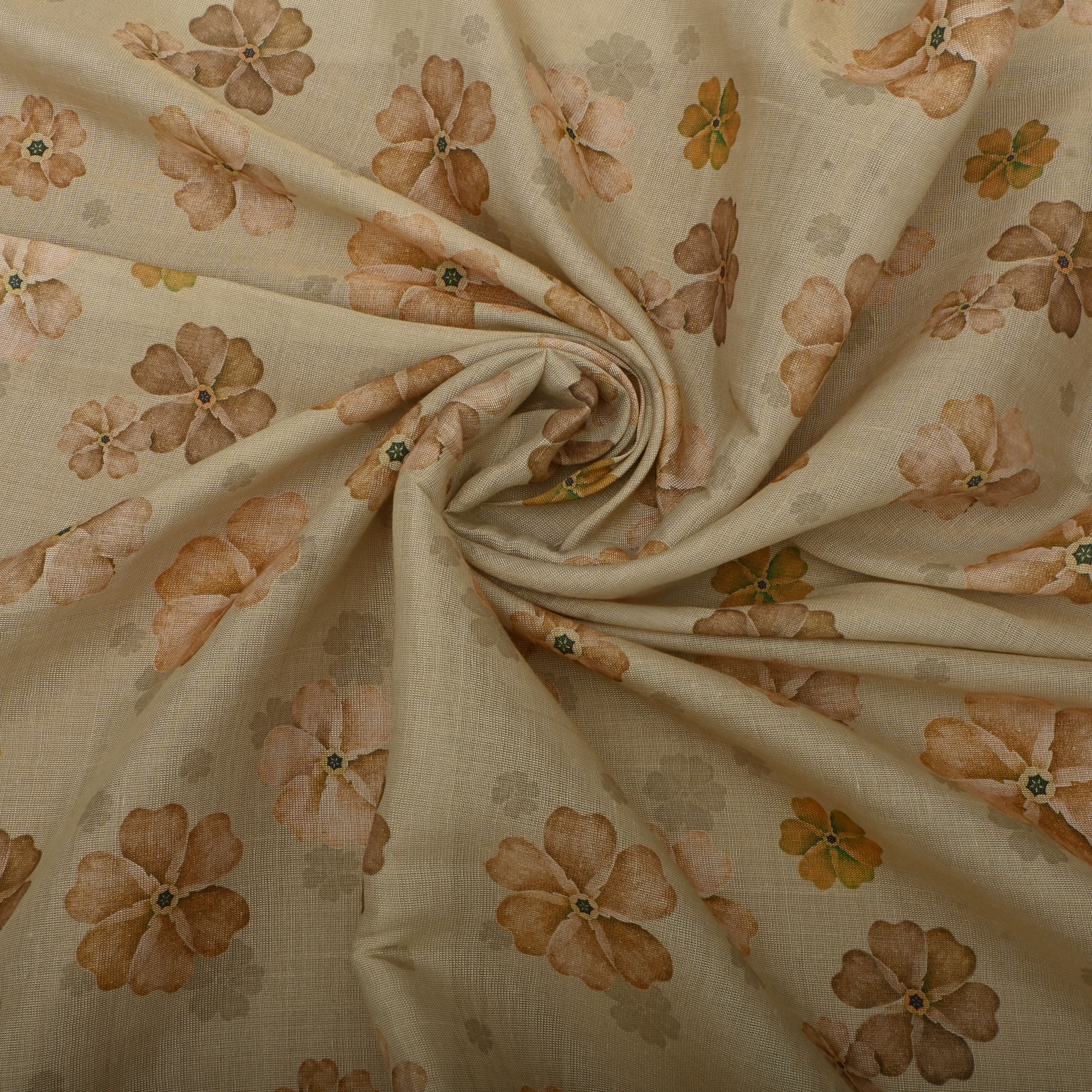 Light Sand Brown Tissue Fabric With Floral Prints