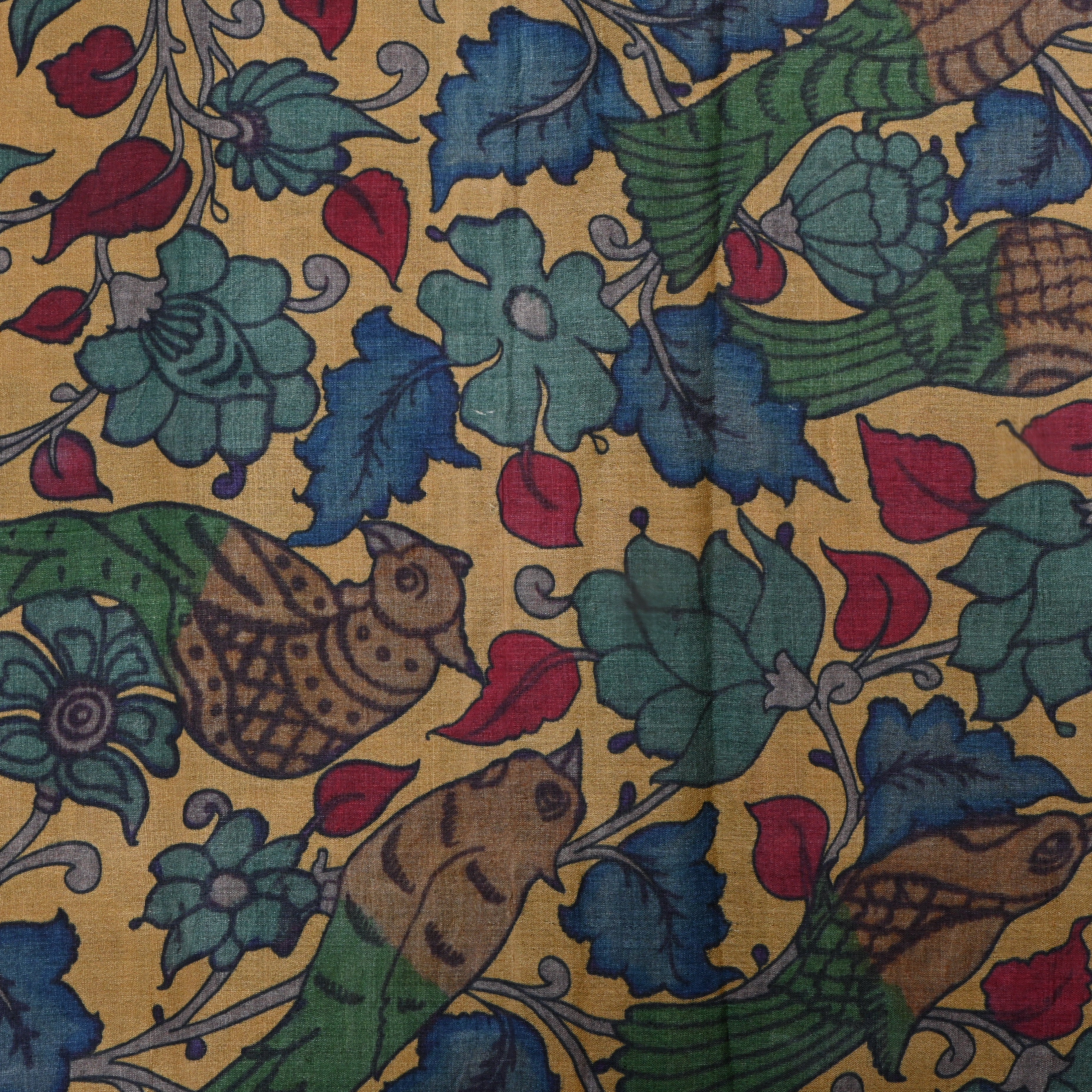 Coffee Orange Tussar Fabric With Printed Design