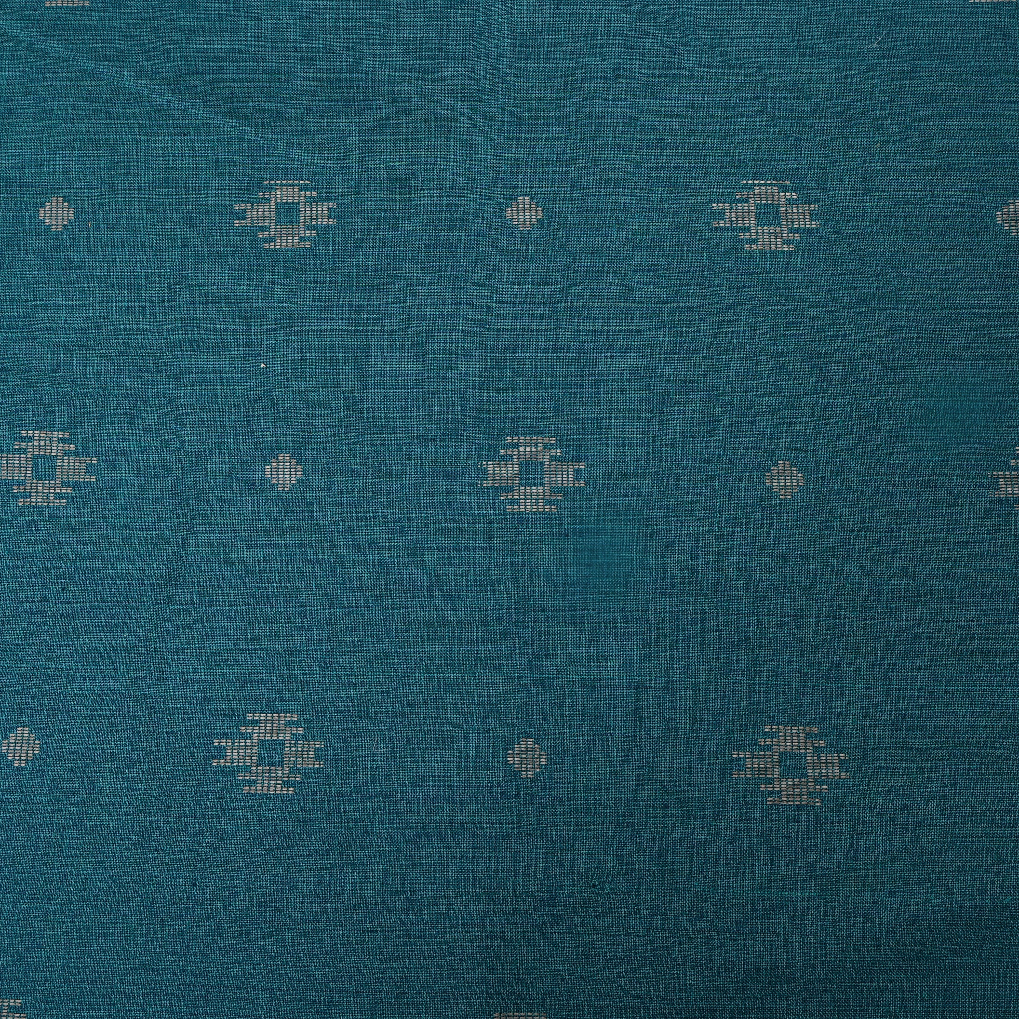 Dark Teal Cotton With Ikat Weave Fabric