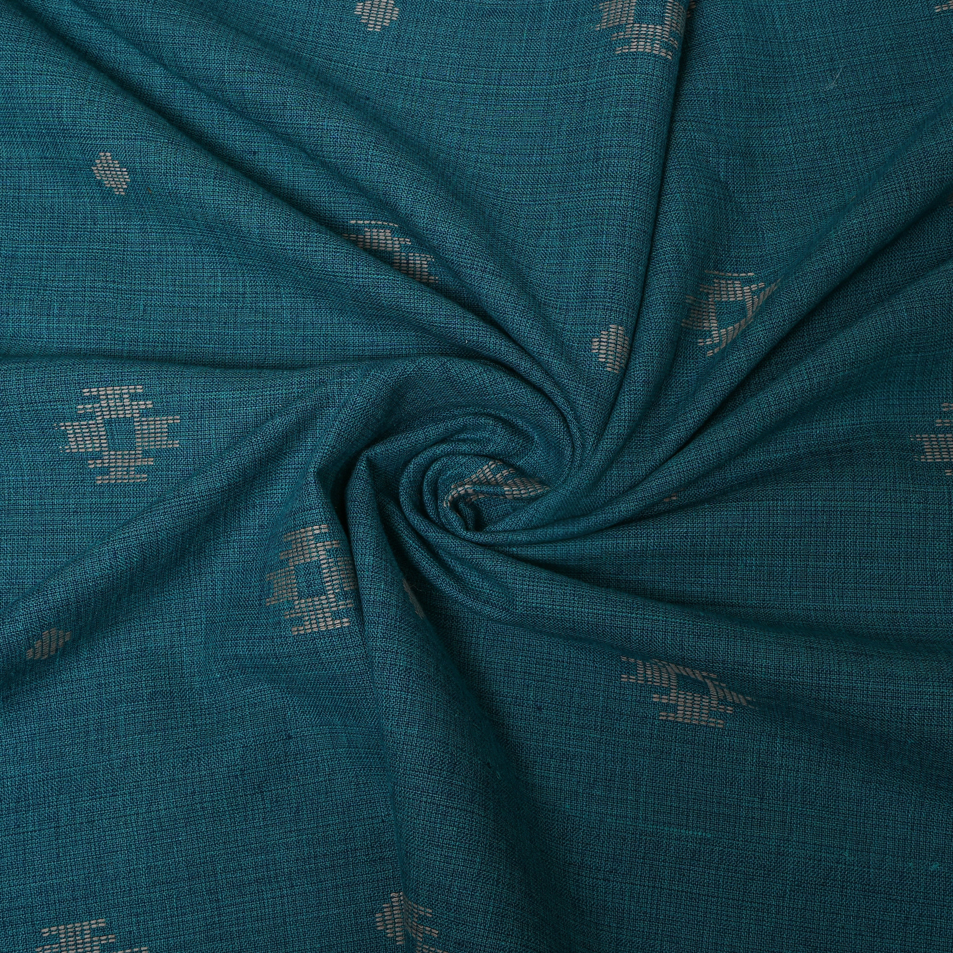 Dark Teal Cotton With Ikat Weave Fabric