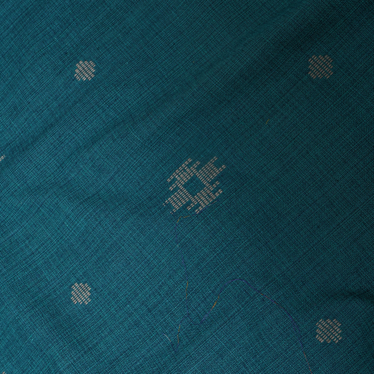 Dark Teal Cotton With Ikat Weave Fabric