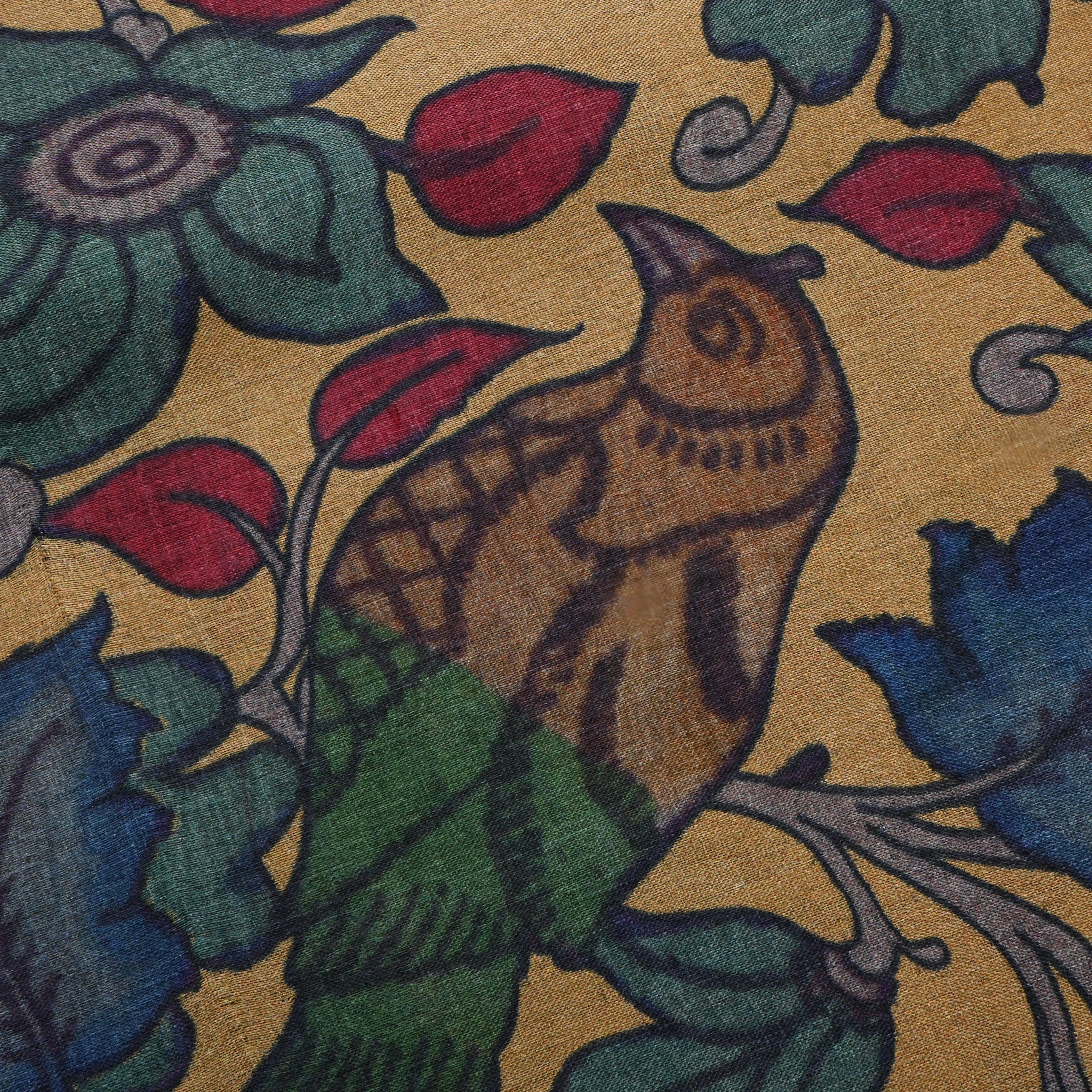 Coffee Orange Tussar Fabric With Printed Design