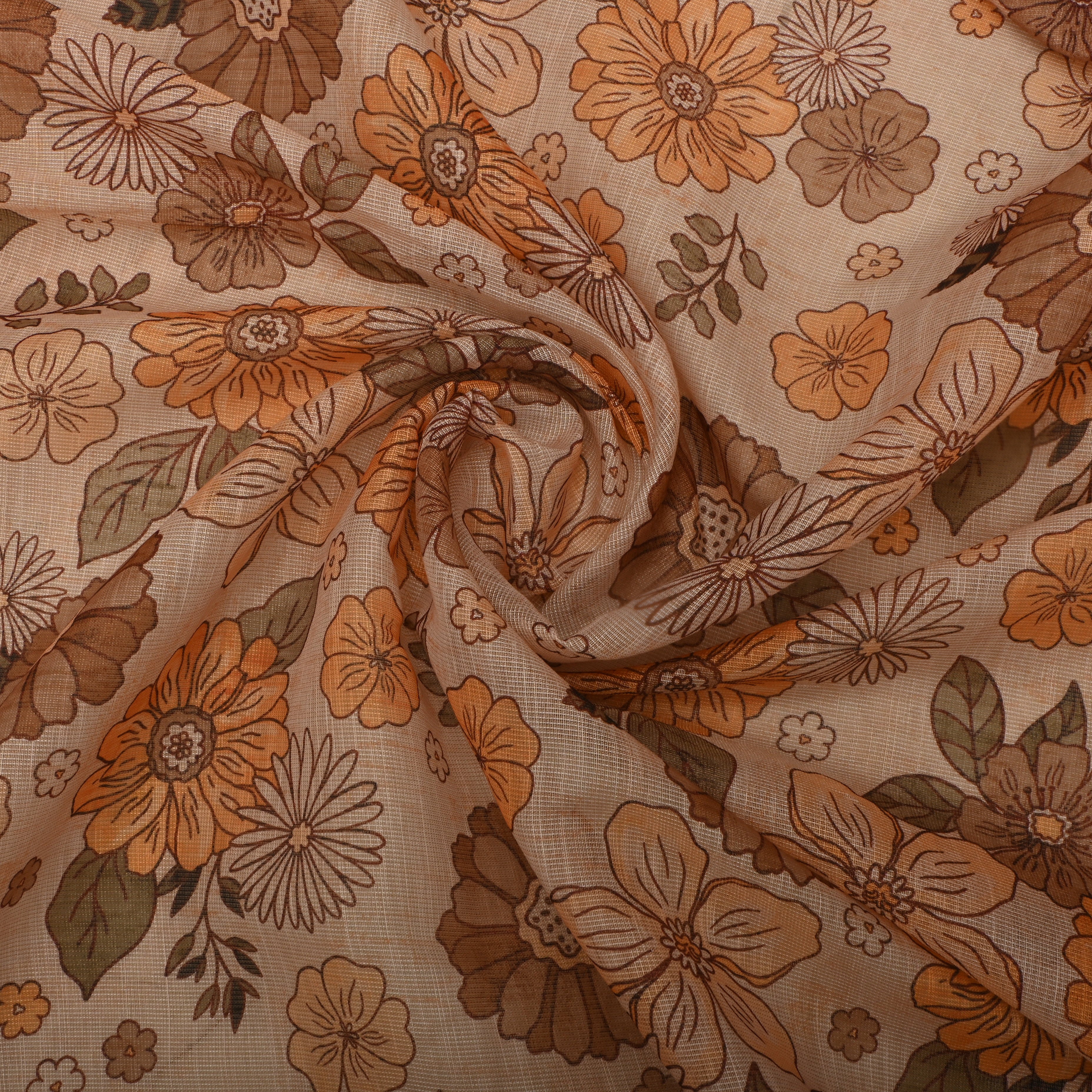 Beige Tissue Fabric With Prints