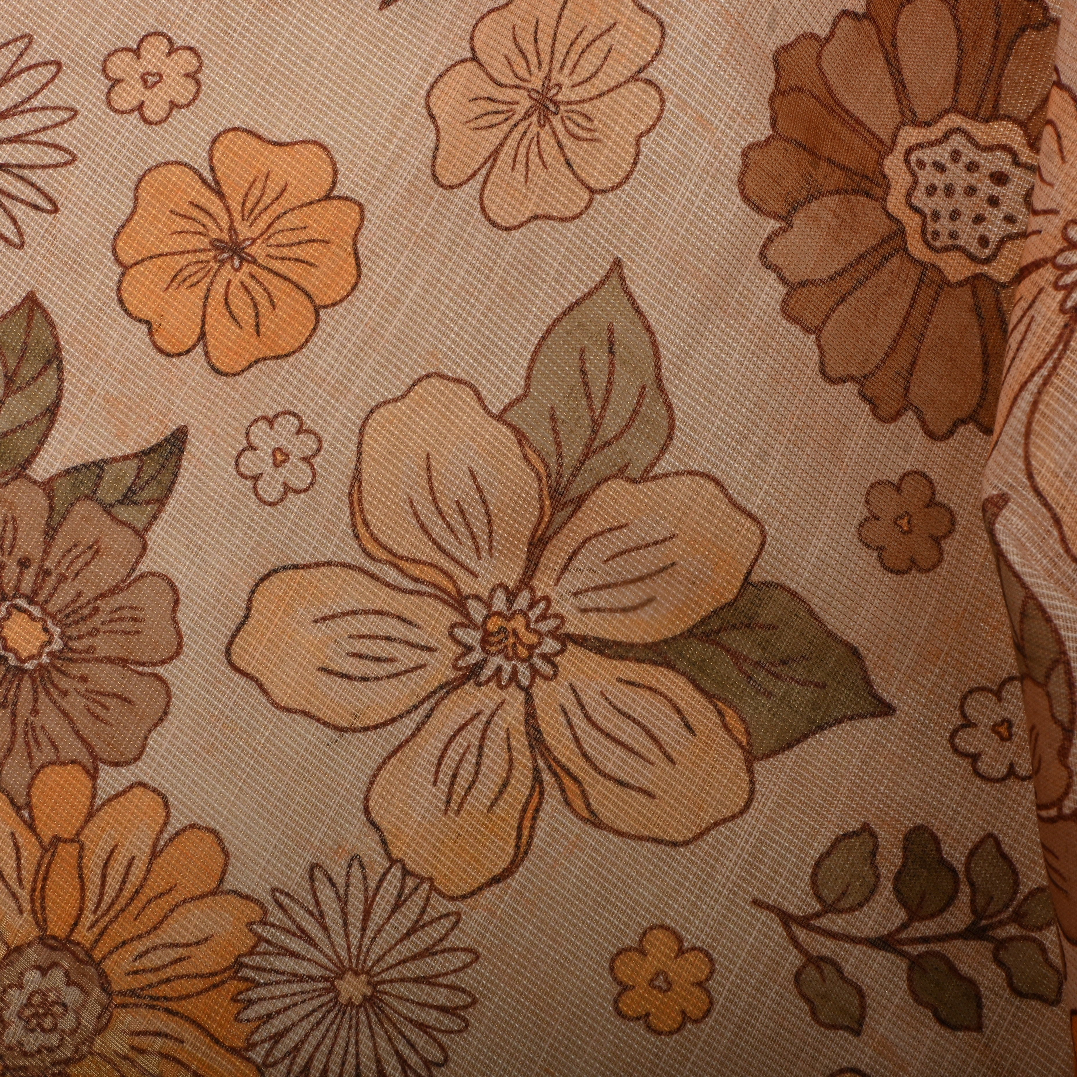 Beige Tissue Fabric With Prints