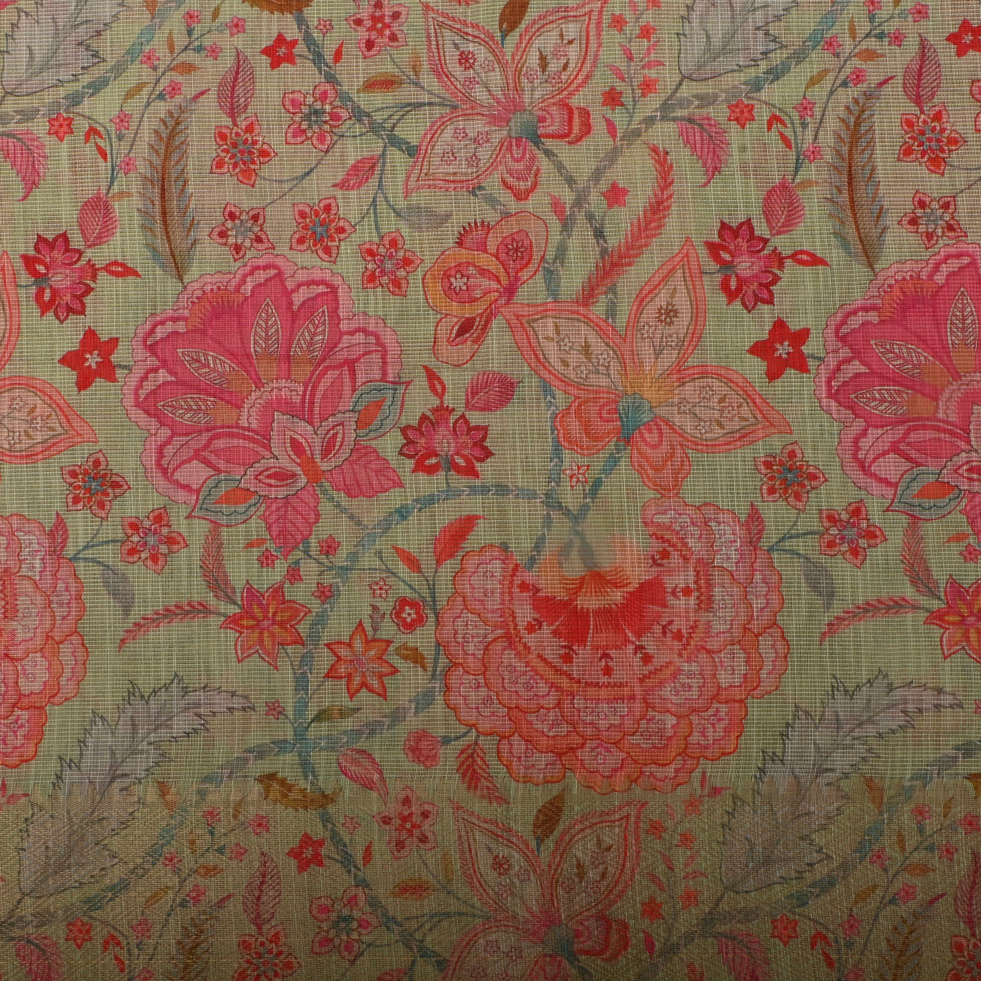 Pastel Cream Floral Printed Tissue Fabric