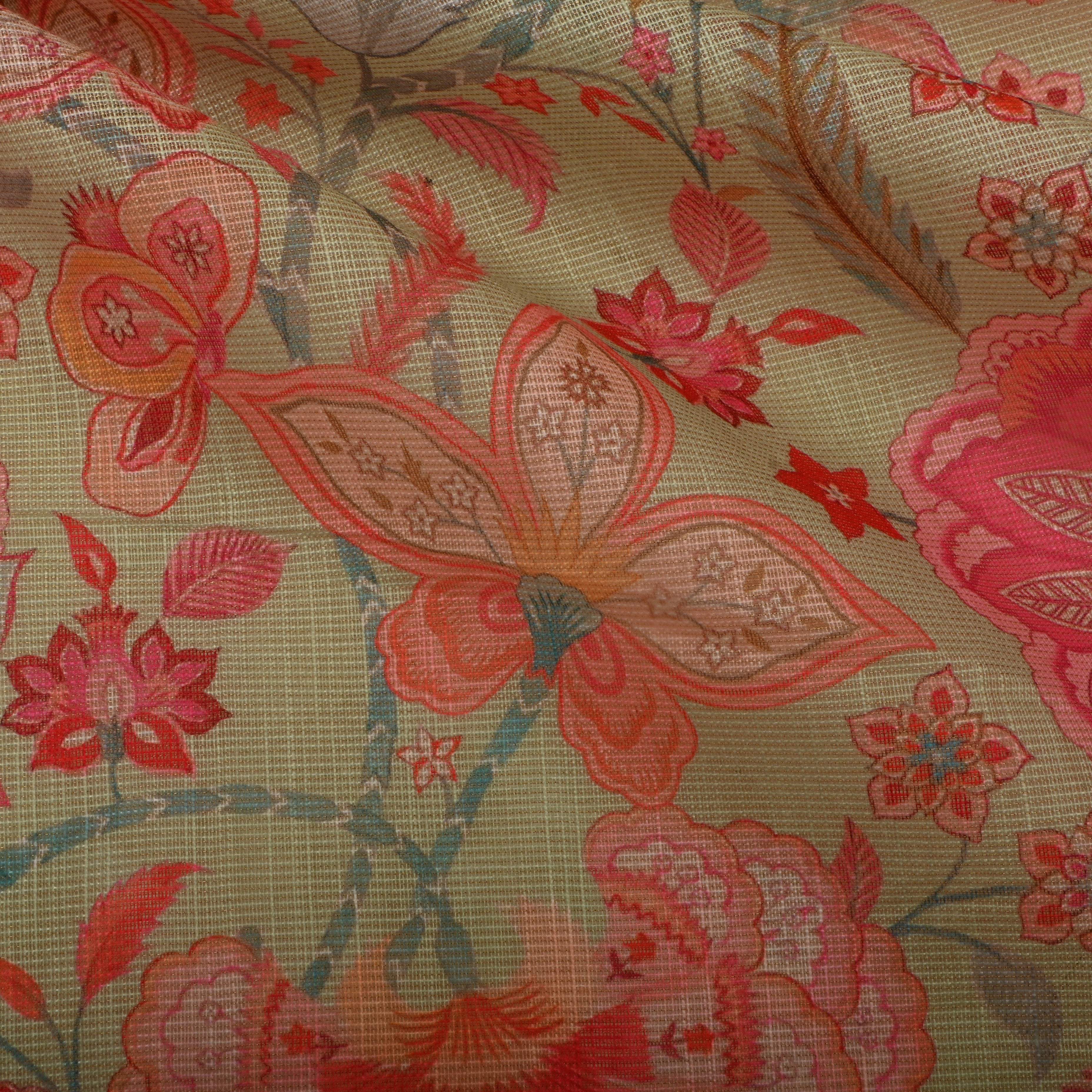 Pastel Cream Floral Printed Tissue Fabric