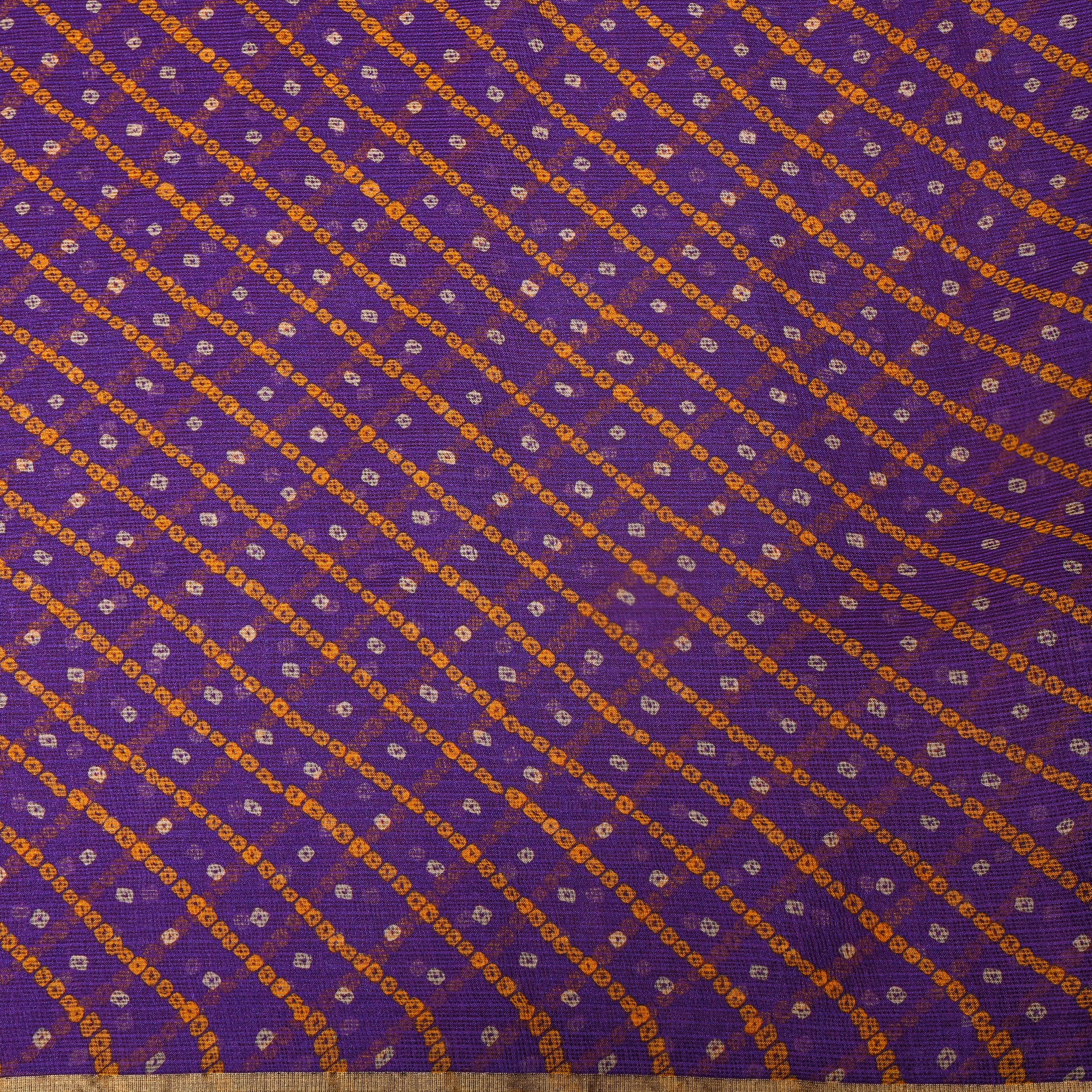 Purple And Orange Bandhani Kota Fabric