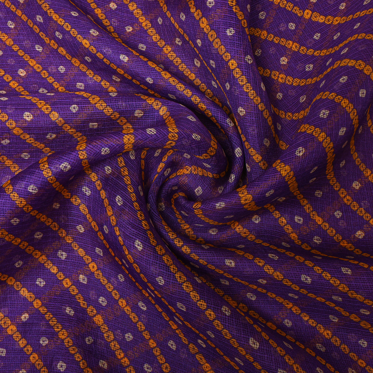 Purple And Orange Bandhani Kota Fabric