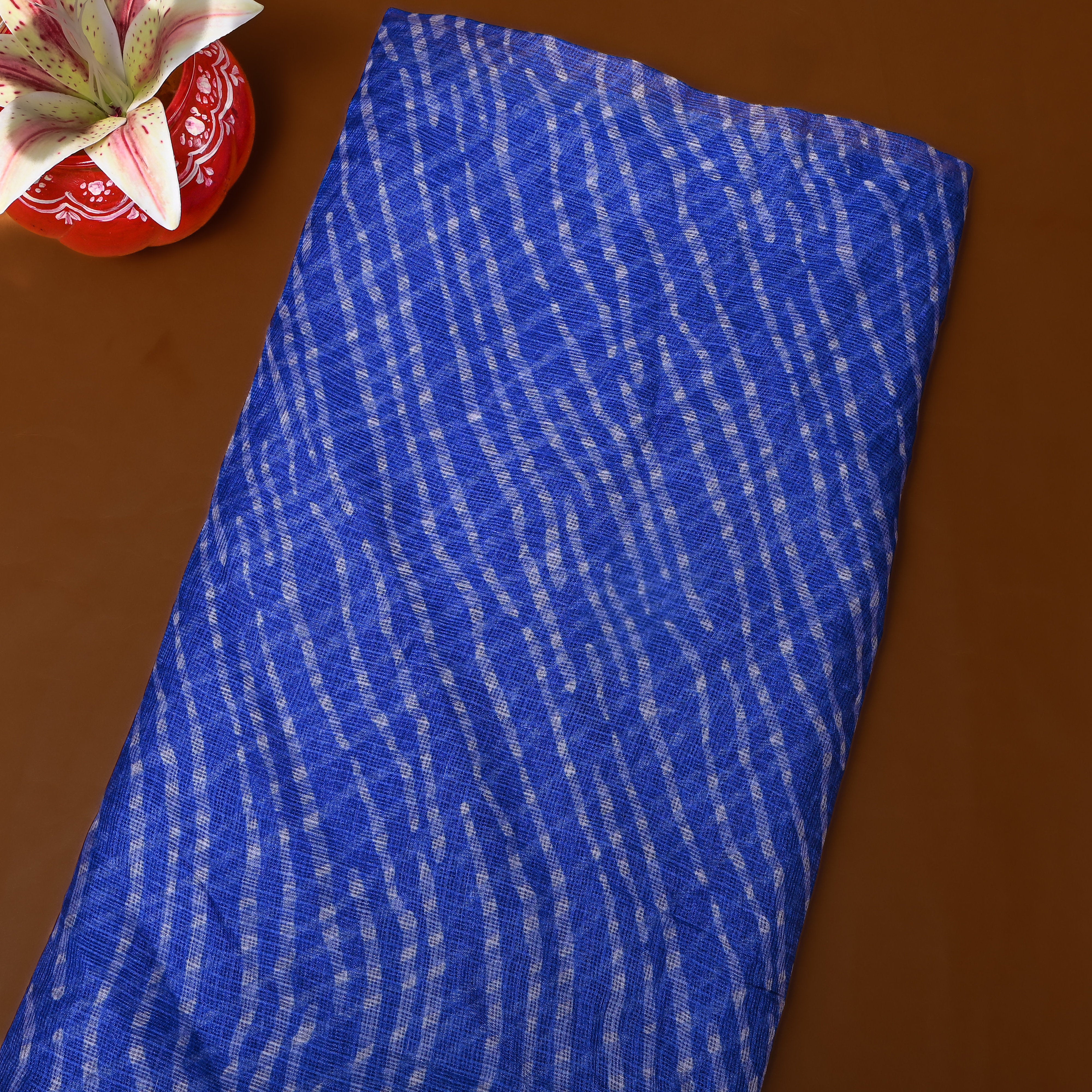 Royal Blue Leheriya Printed Silk Fabric.