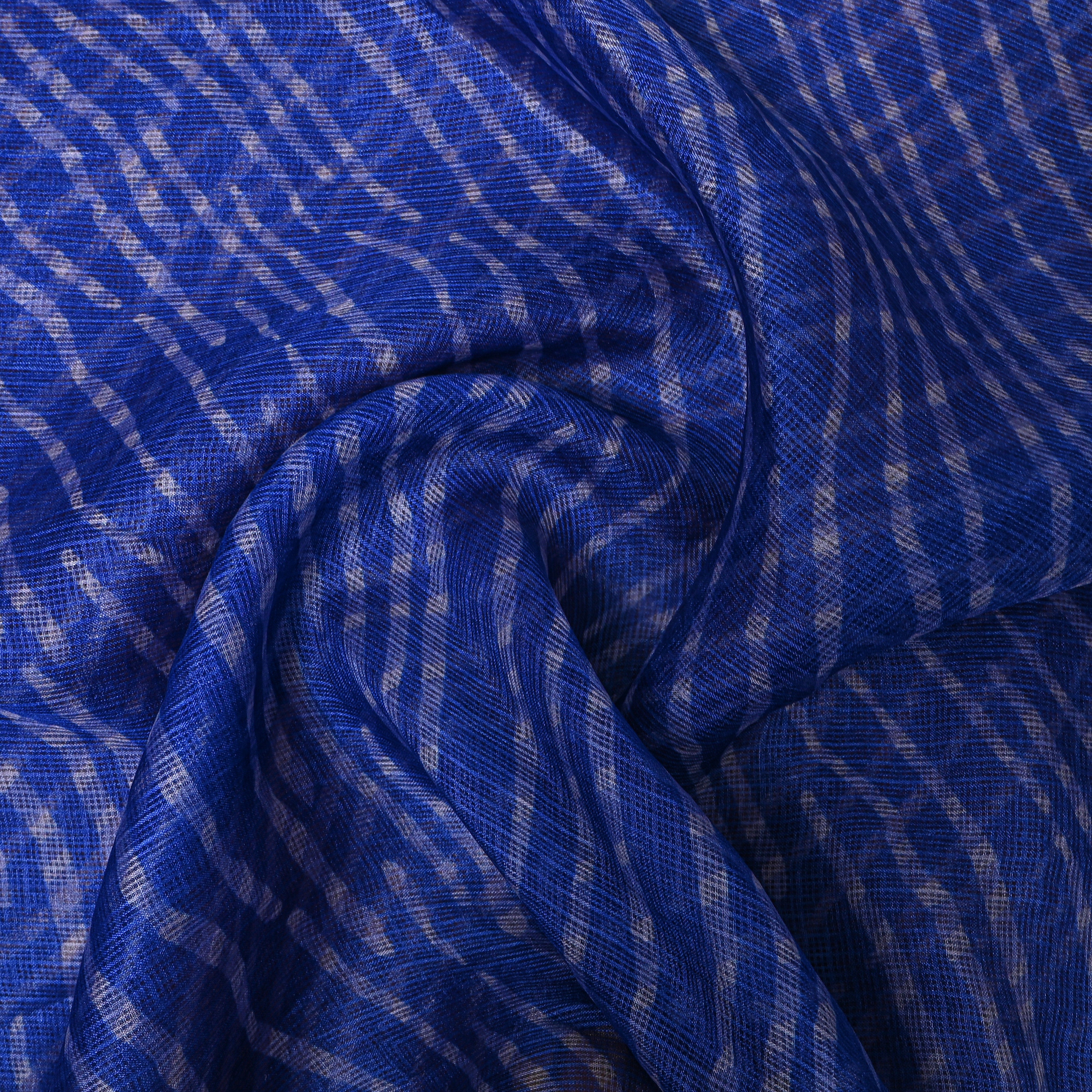 Royal Blue Leheriya Printed Silk Fabric.