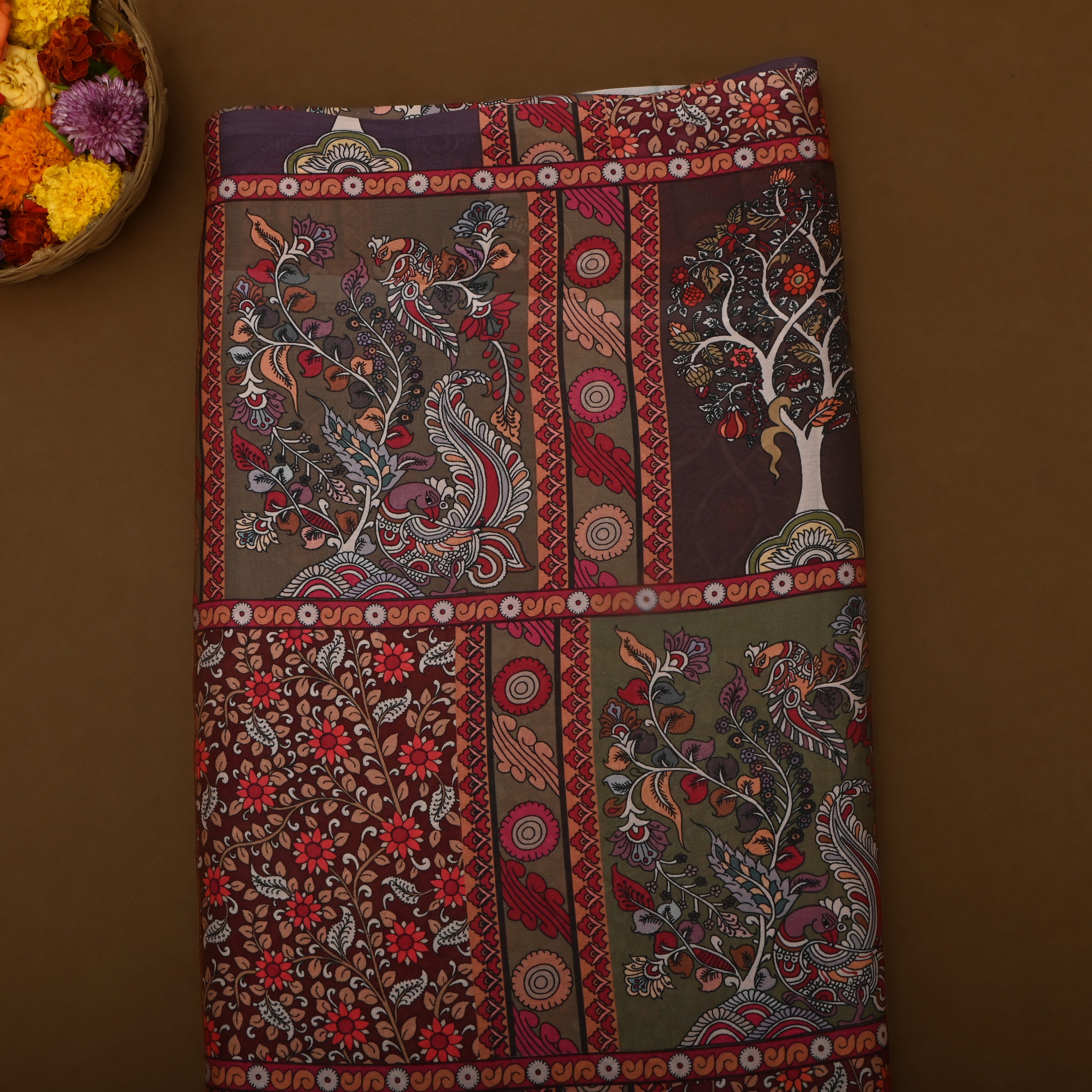 Multi-Color Silk Fabric With Abstract Designs