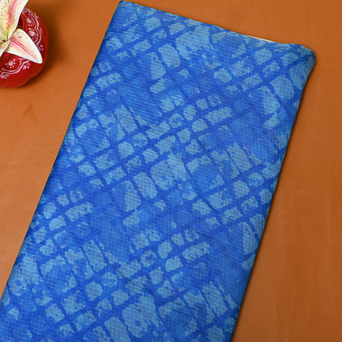 Bright Sky Blue Abstract Printed Silk Fabric