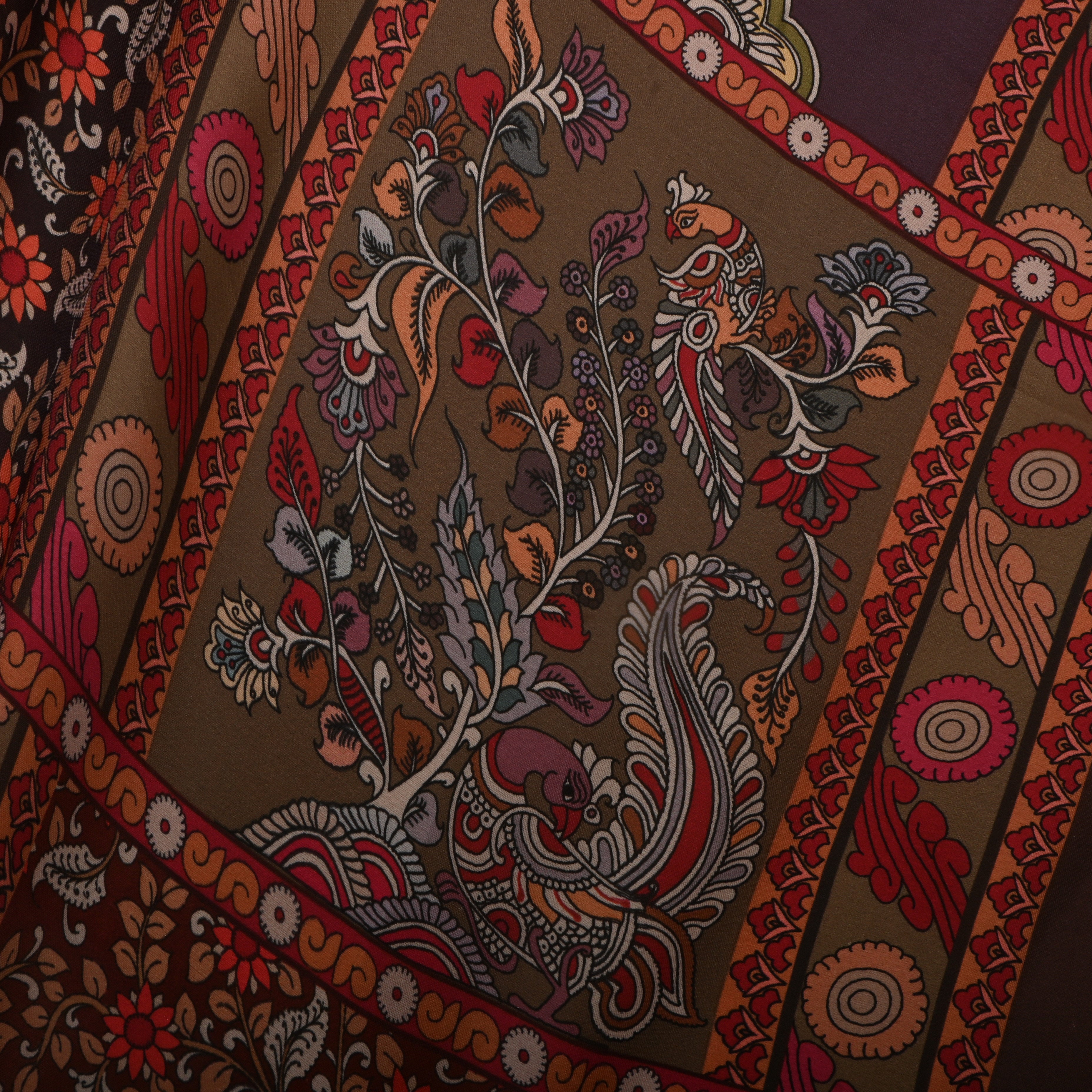 Multi-Color Silk Fabric With Abstract Designs