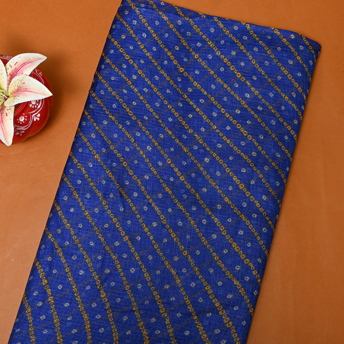 Blue And Orange Bandhani Kota Fabric