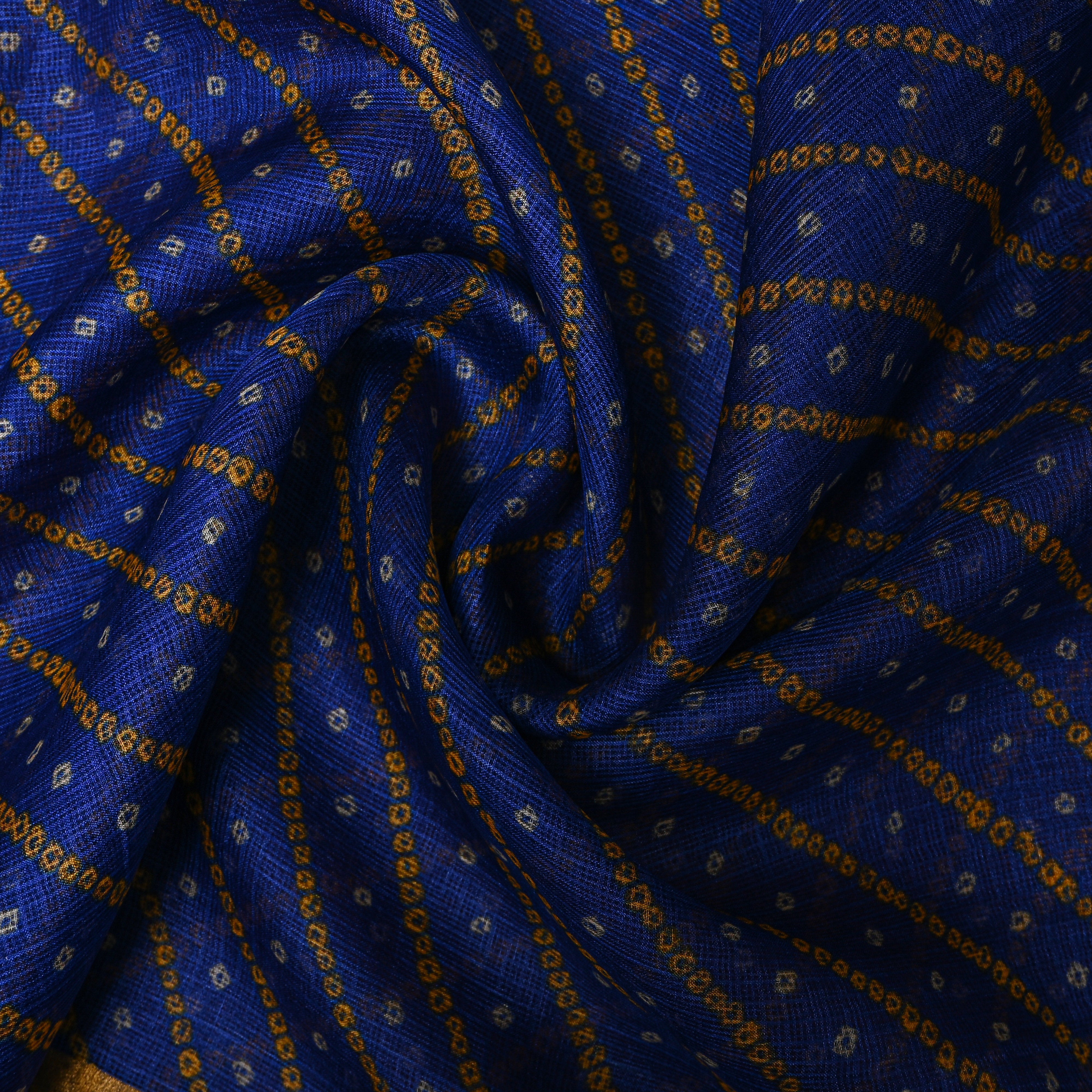 Blue And Orange Bandhani Kota Fabric