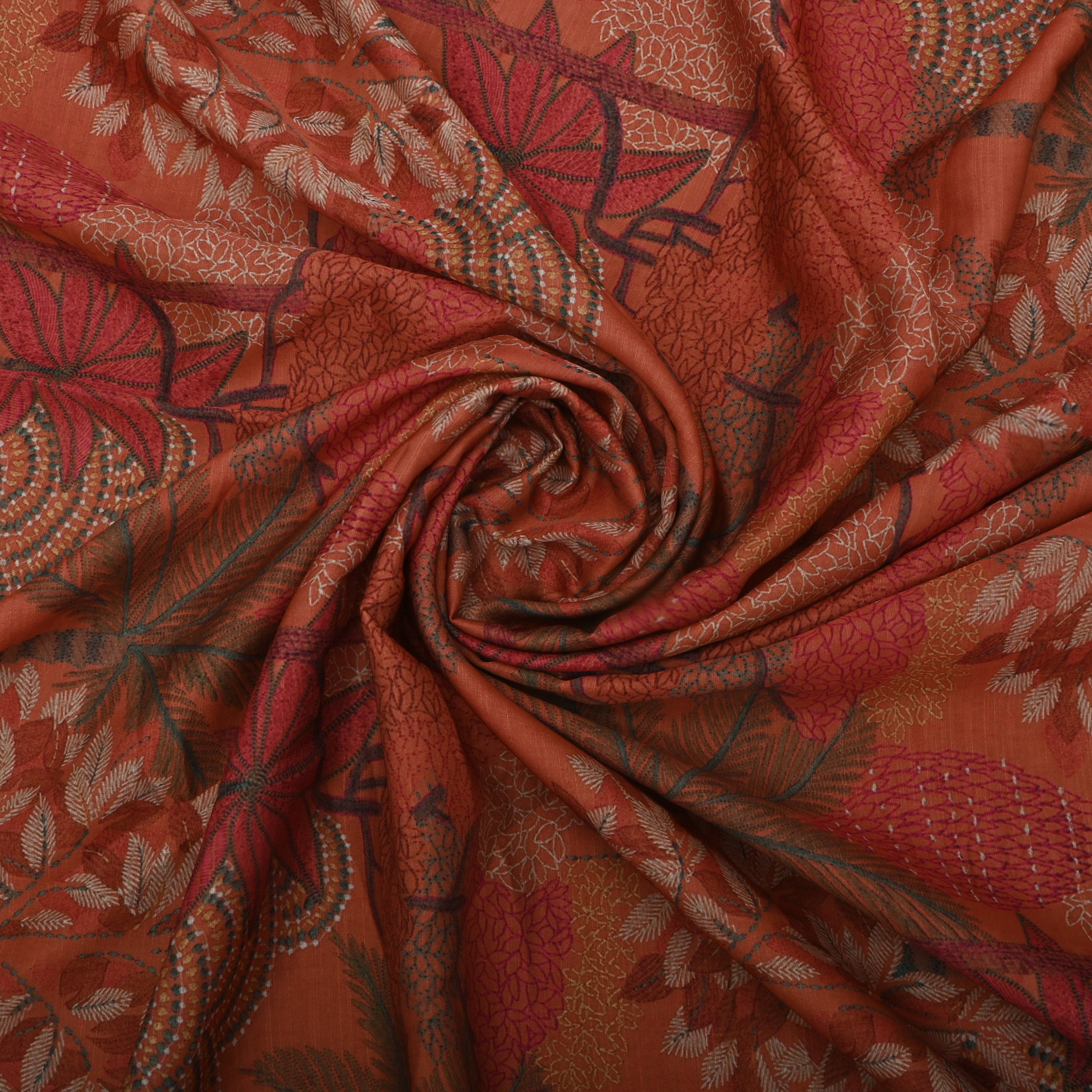 Apple Blossom Red Silk Fabric With Digital Prints