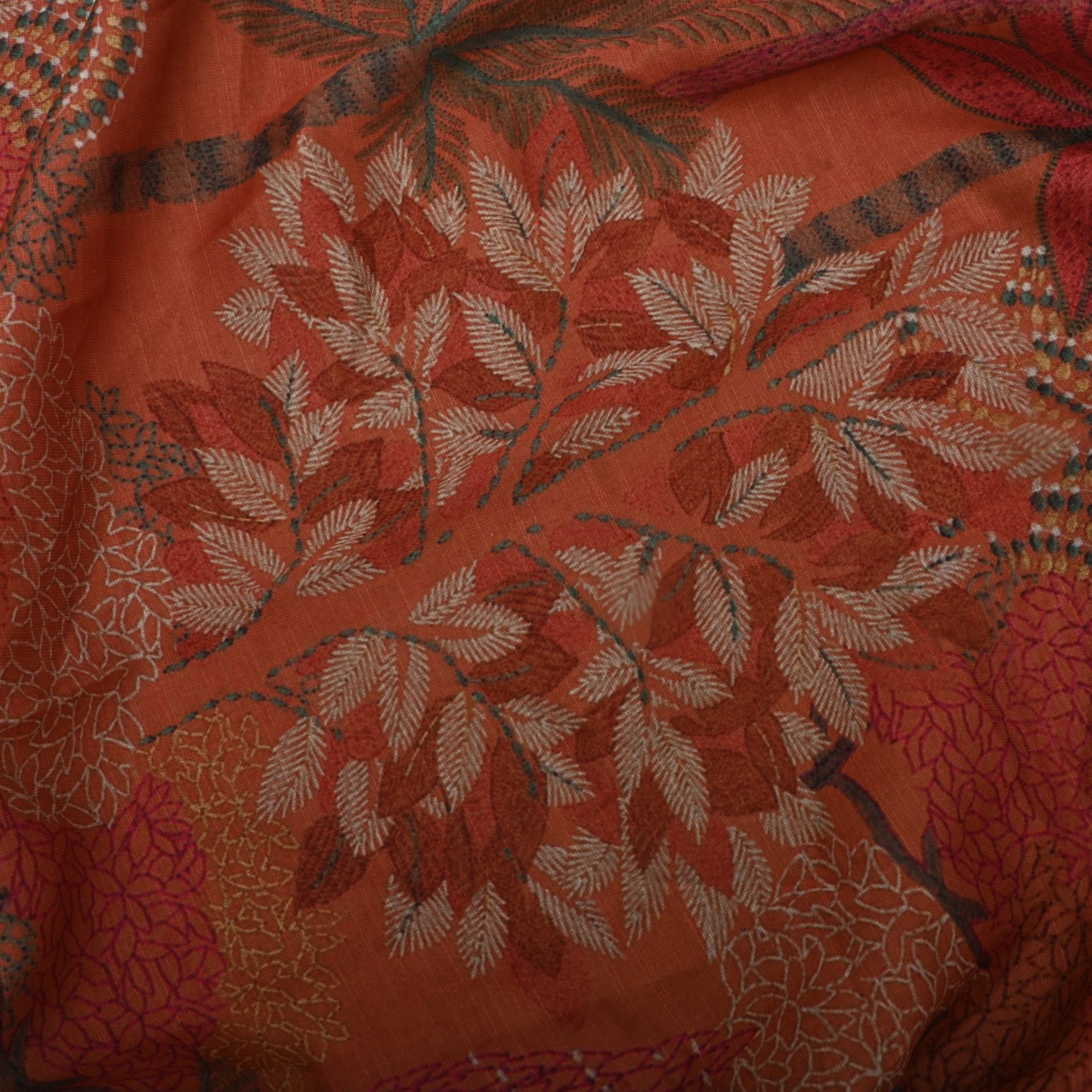 Apple Blossom Red Silk Fabric With Digital Prints