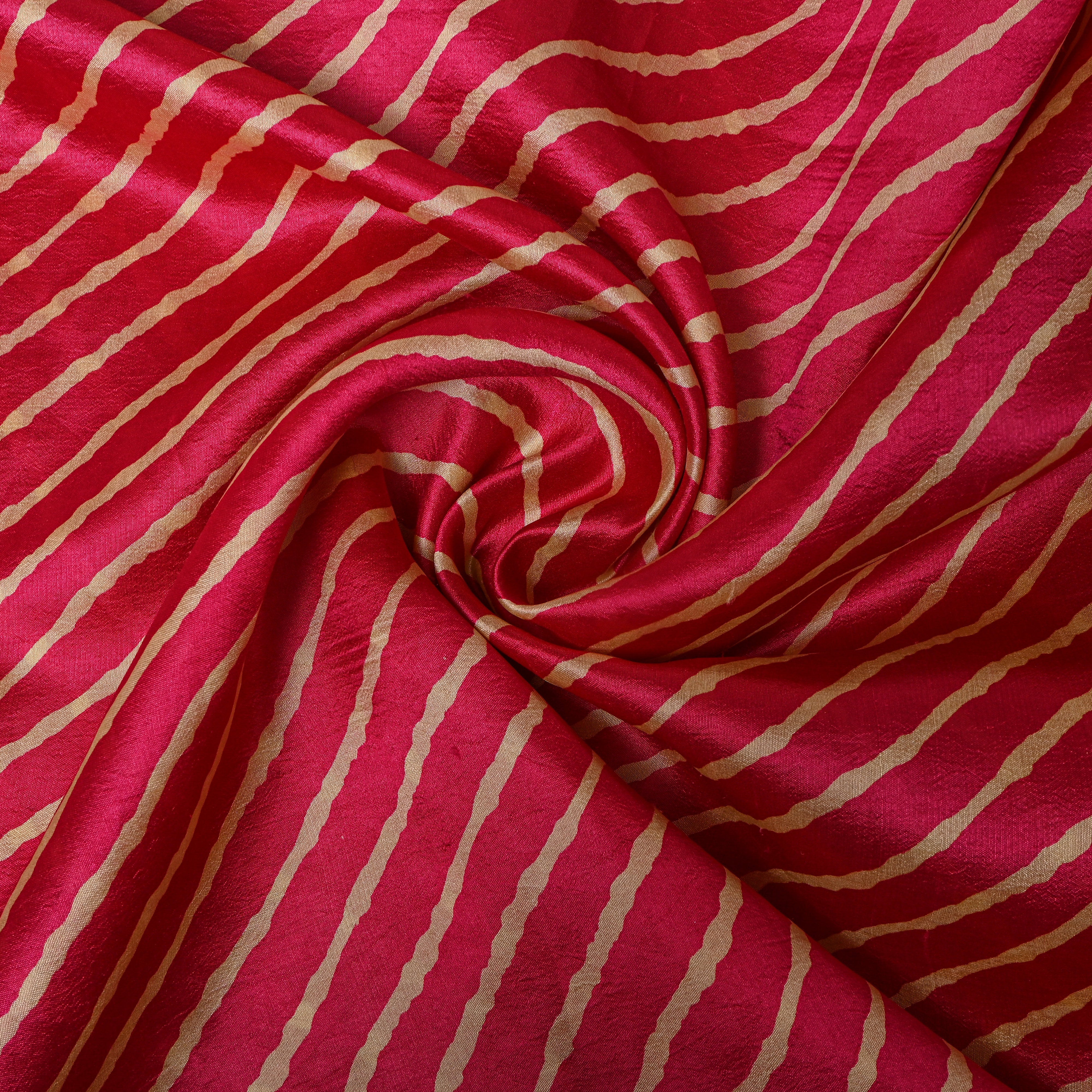 Pink Gold Diagonal Leheriya Silk Fabric