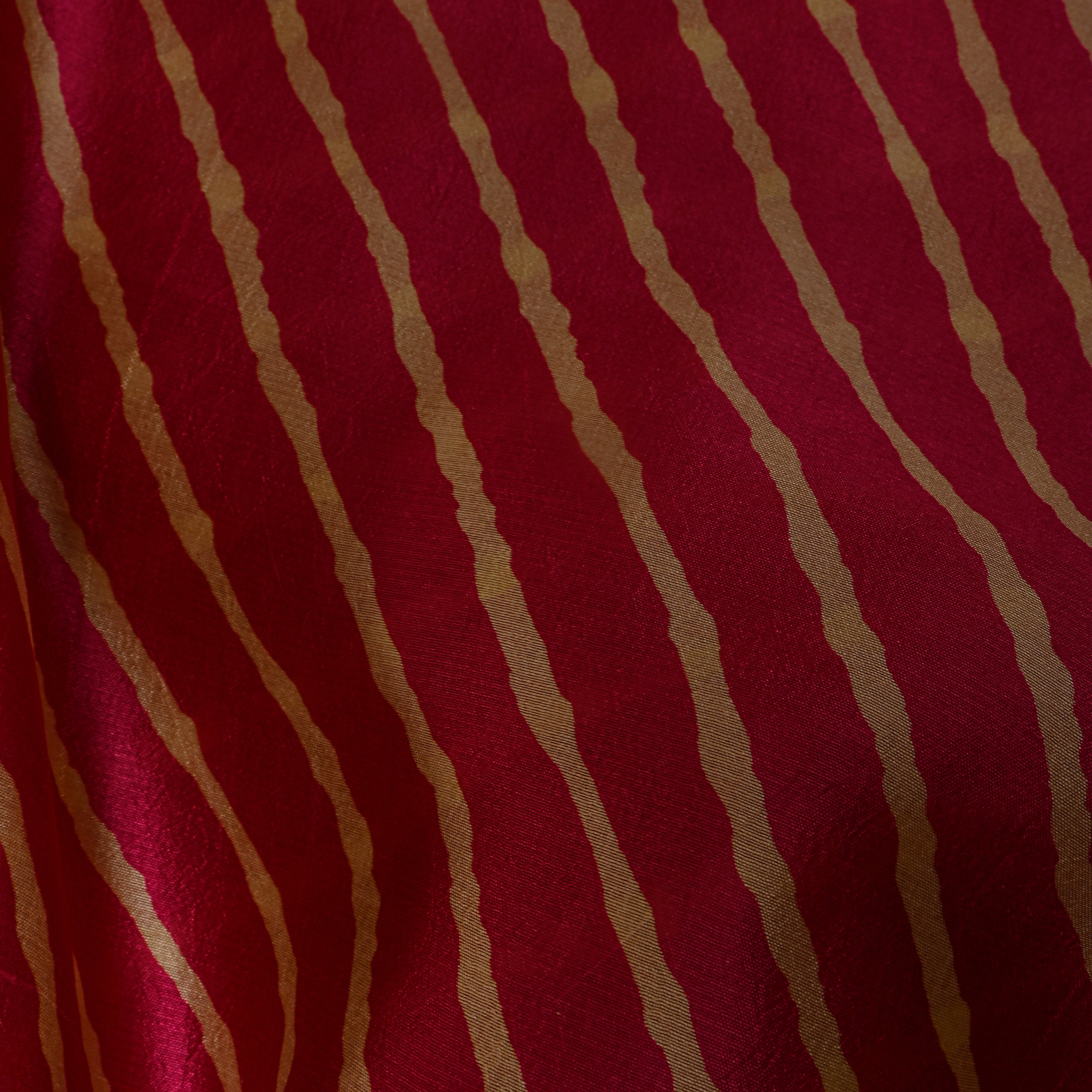 Pink Gold Diagonal Leheriya Silk Fabric