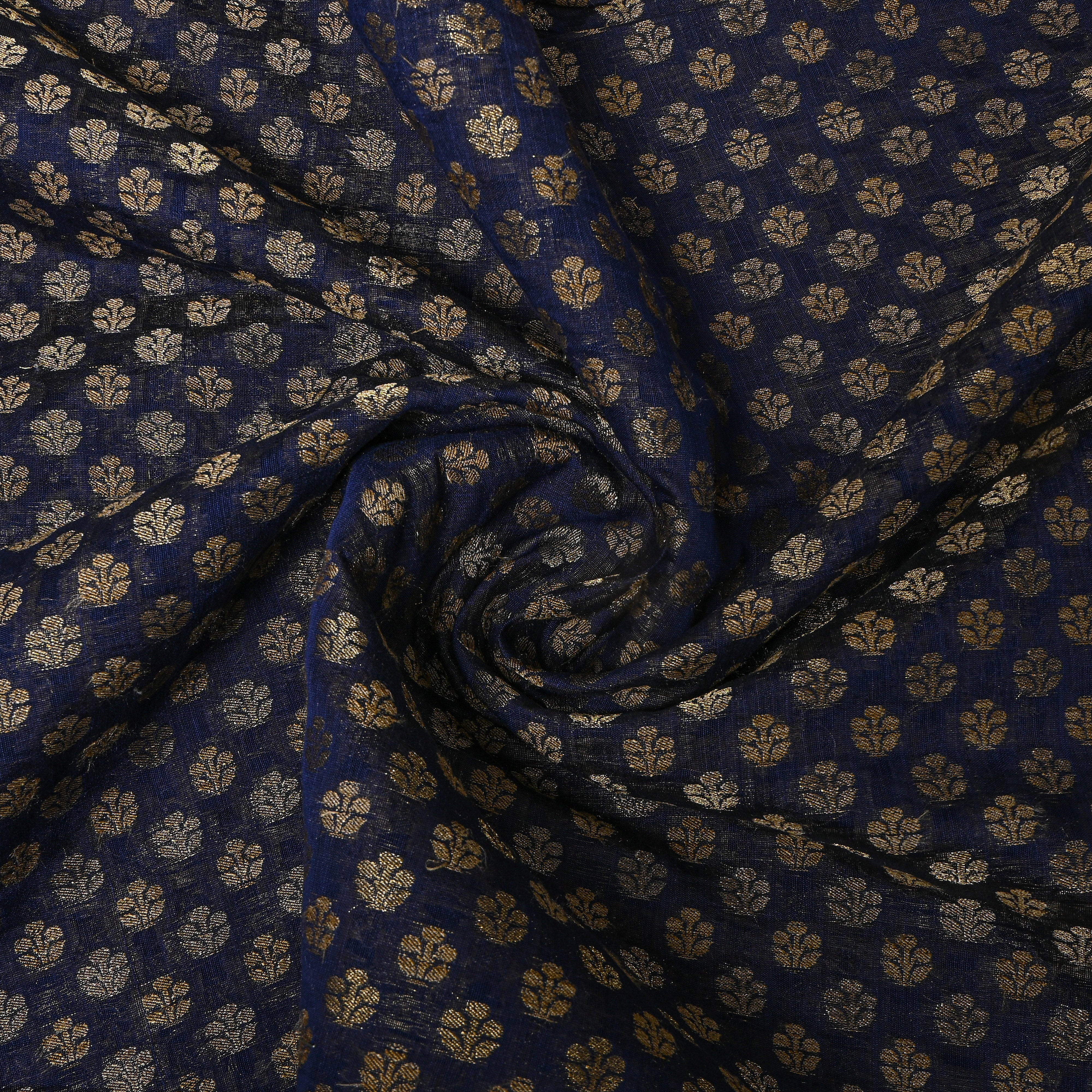 Royal Blue Gold Floral Booti Cotton Fabric