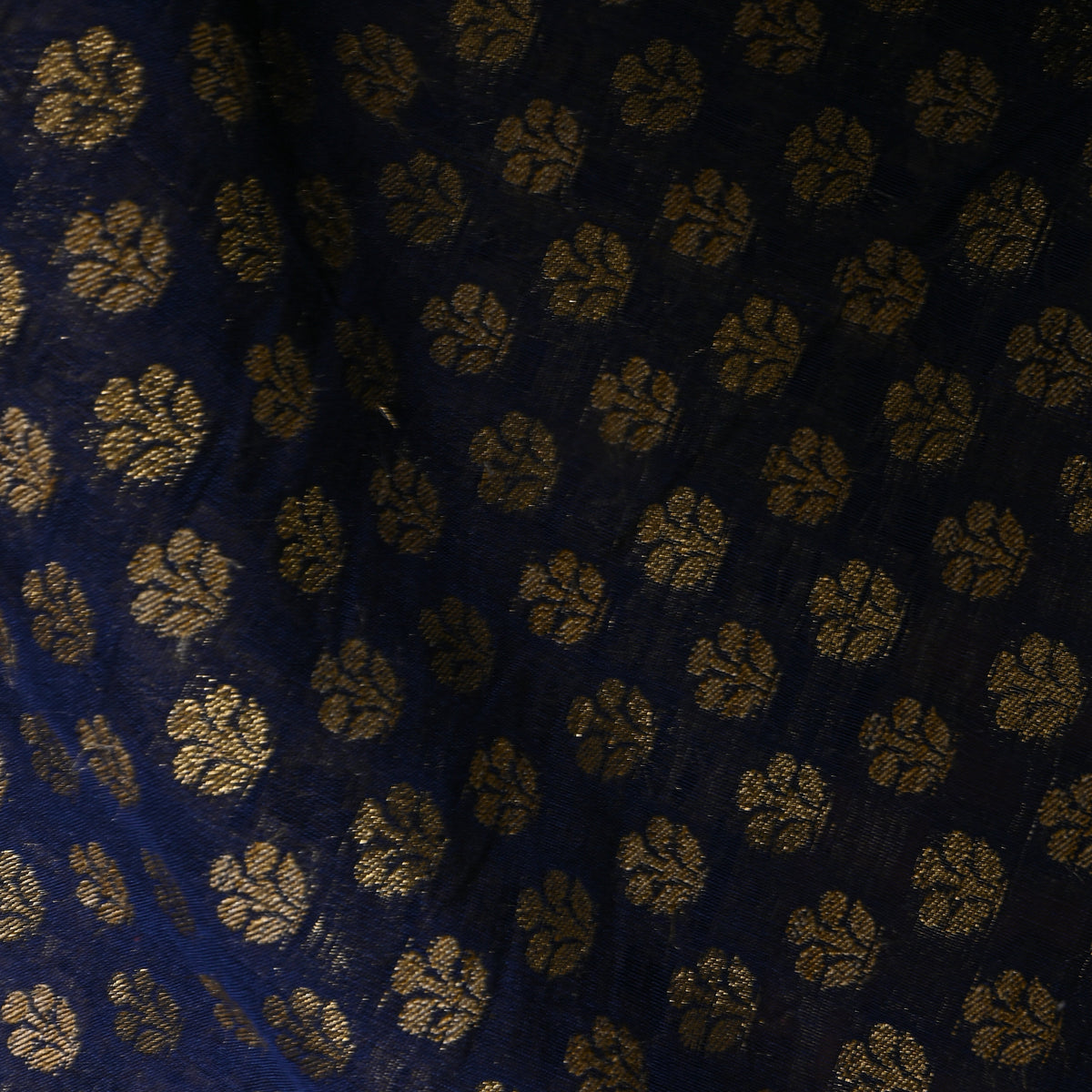Royal Blue Gold Floral Booti Cotton Fabric