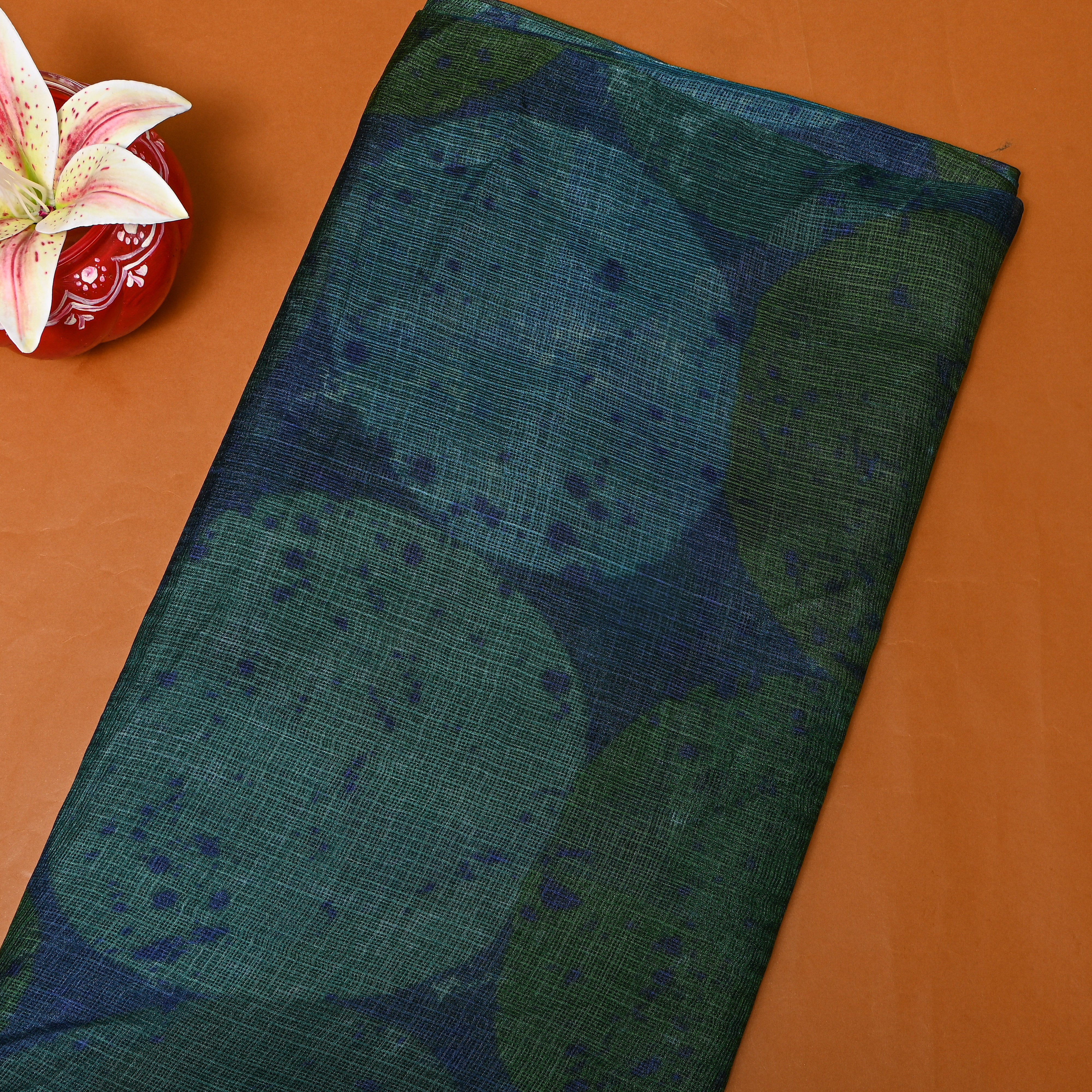 Dark Green And Blue Abstract Digital Print Silk Fabric