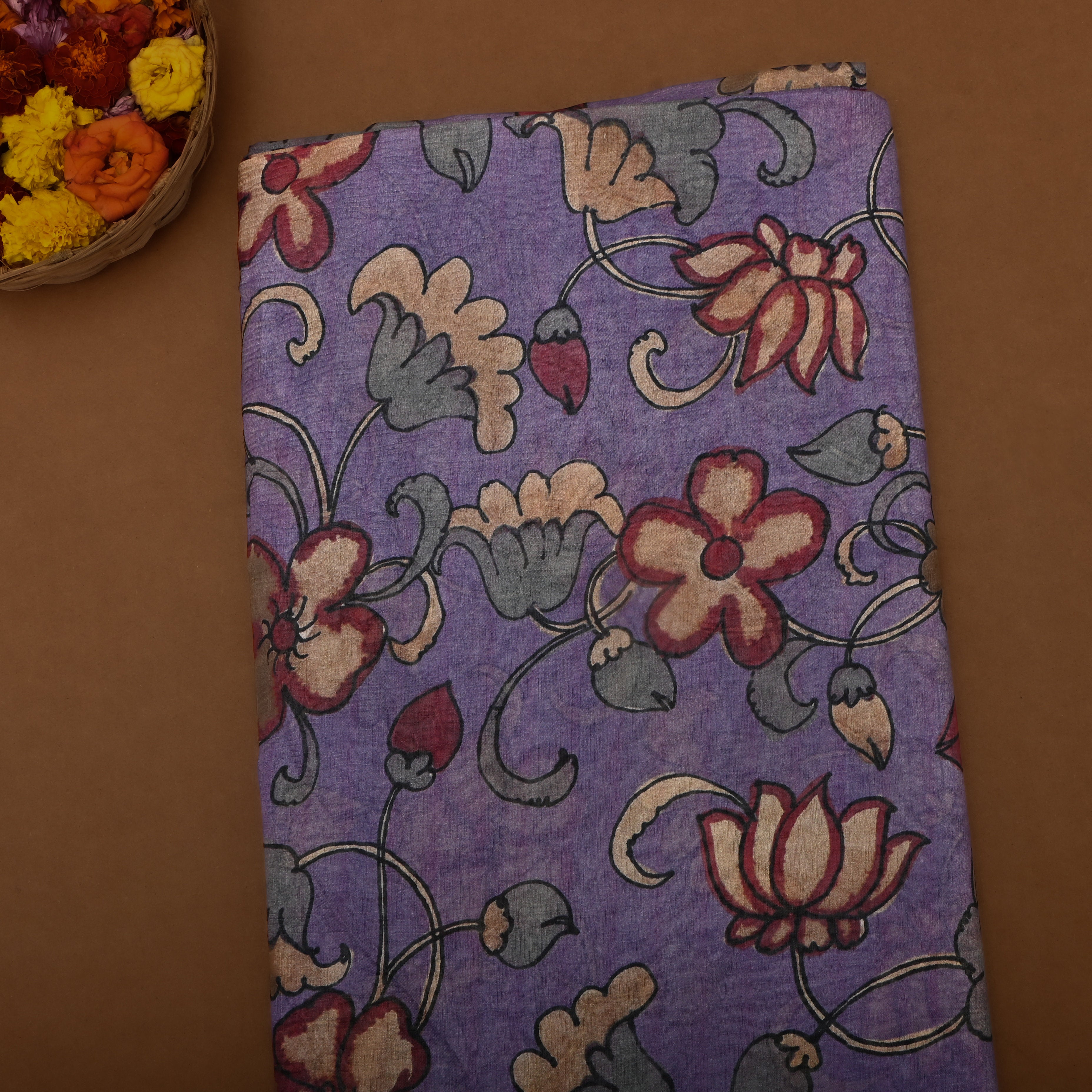 Majesty Purple Floral Jaal Tissue Fabric