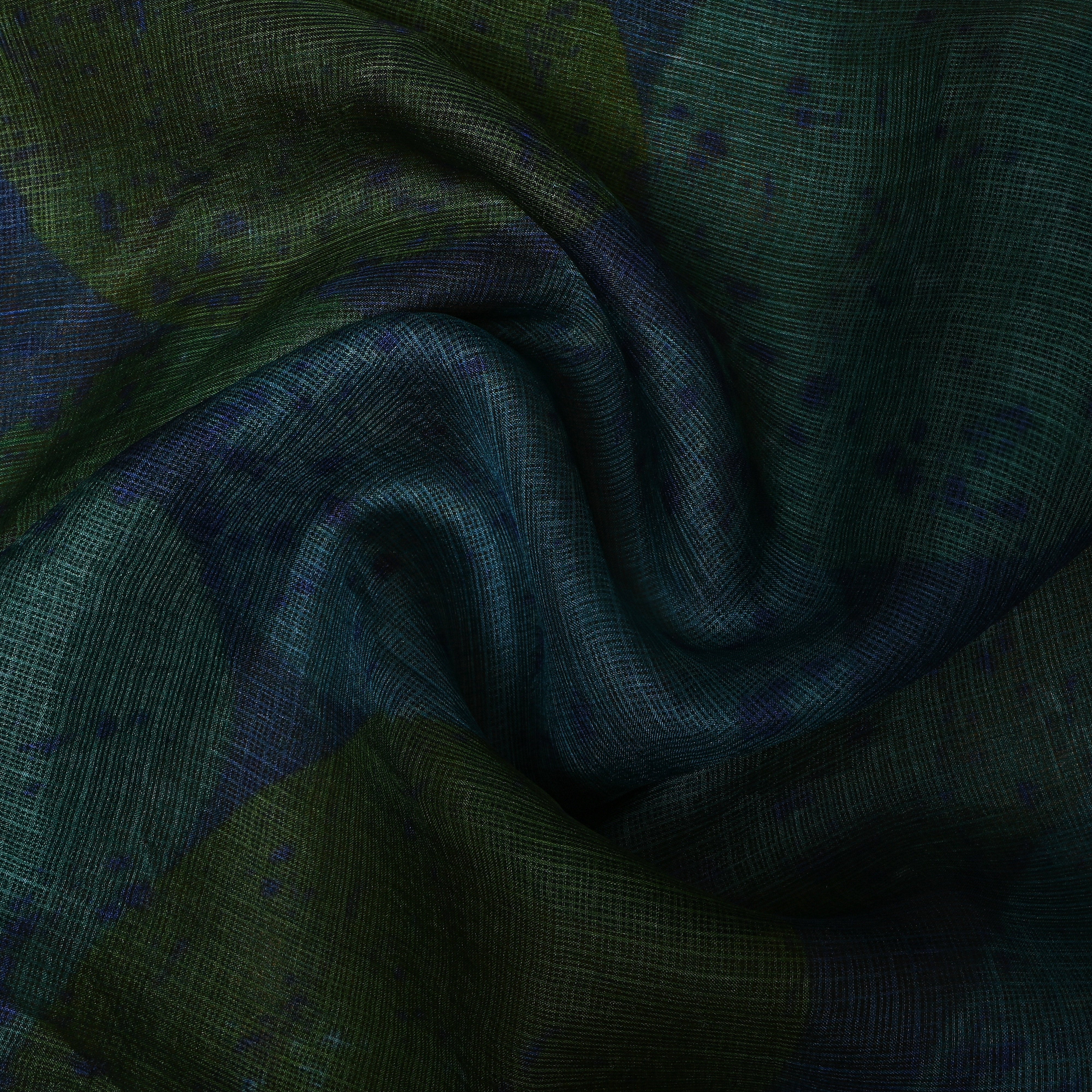 Dark Green And Blue Abstract Digital Print Silk Fabric