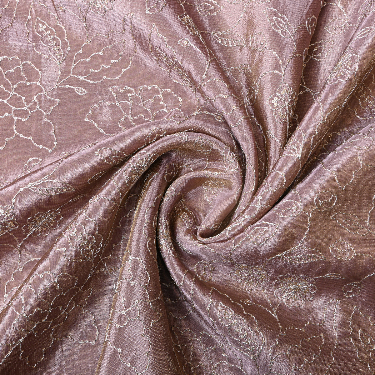 Ash Rose Silver Zari Floral Jaal Embroidery Tissue Fabric