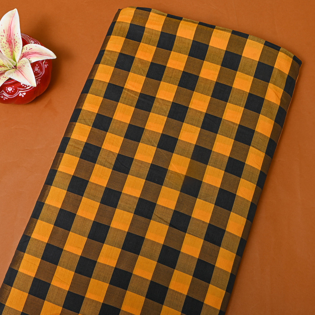 Mustard Black Check Cotton Fabric