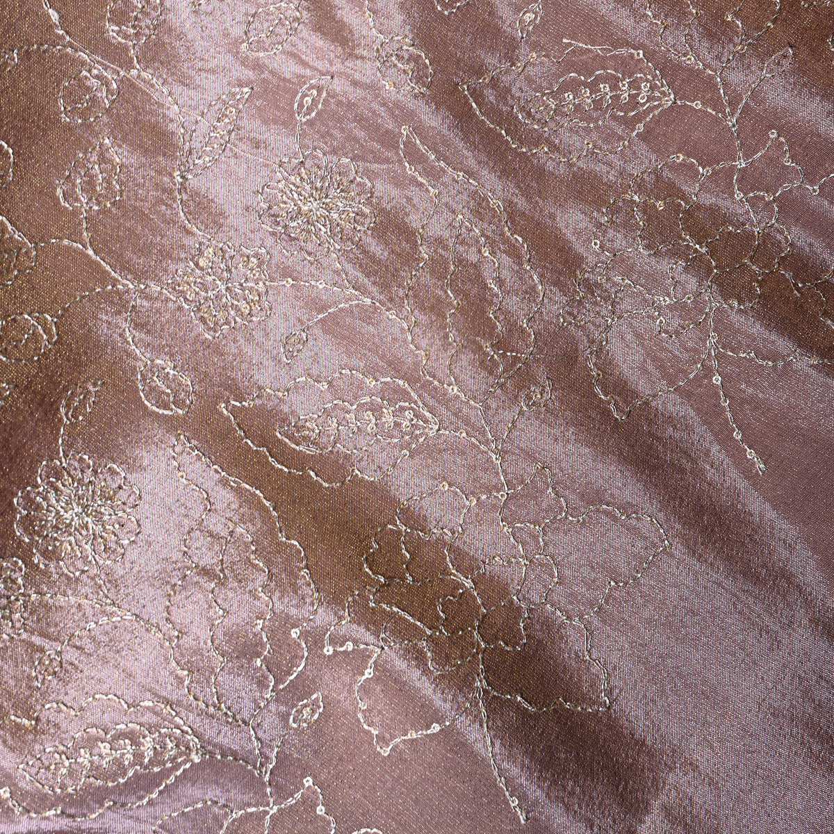 Ash Rose Silver Zari Floral Jaal Embroidery Tissue Fabric