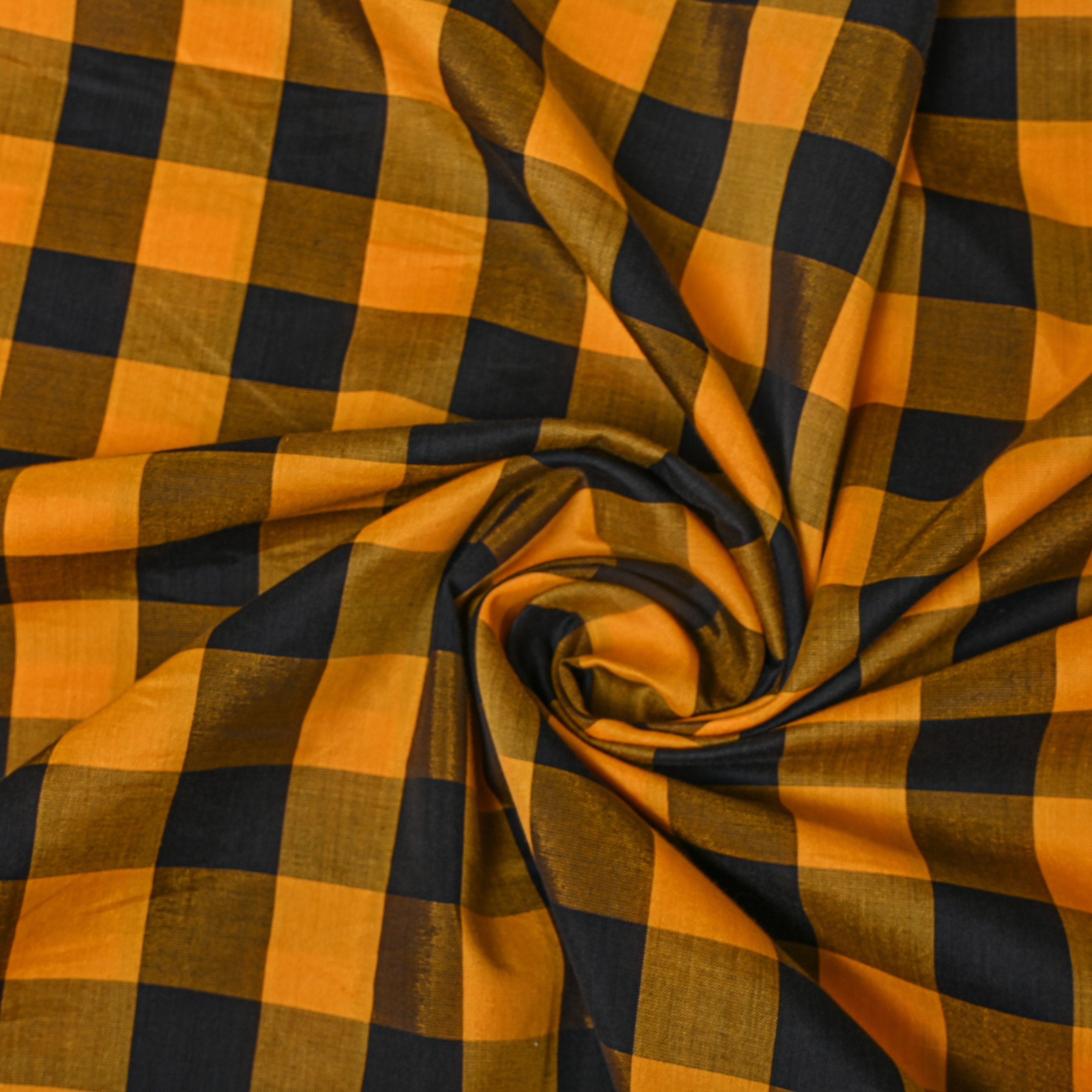 Mustard Black Check Cotton Fabric