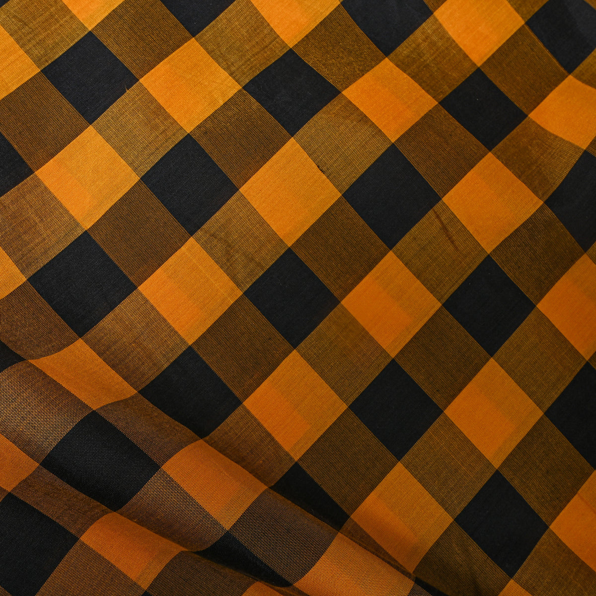 Mustard Black Check Cotton Fabric
