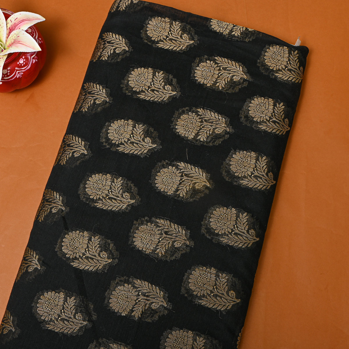 Black Gold Floral Booti Cotton Fabric