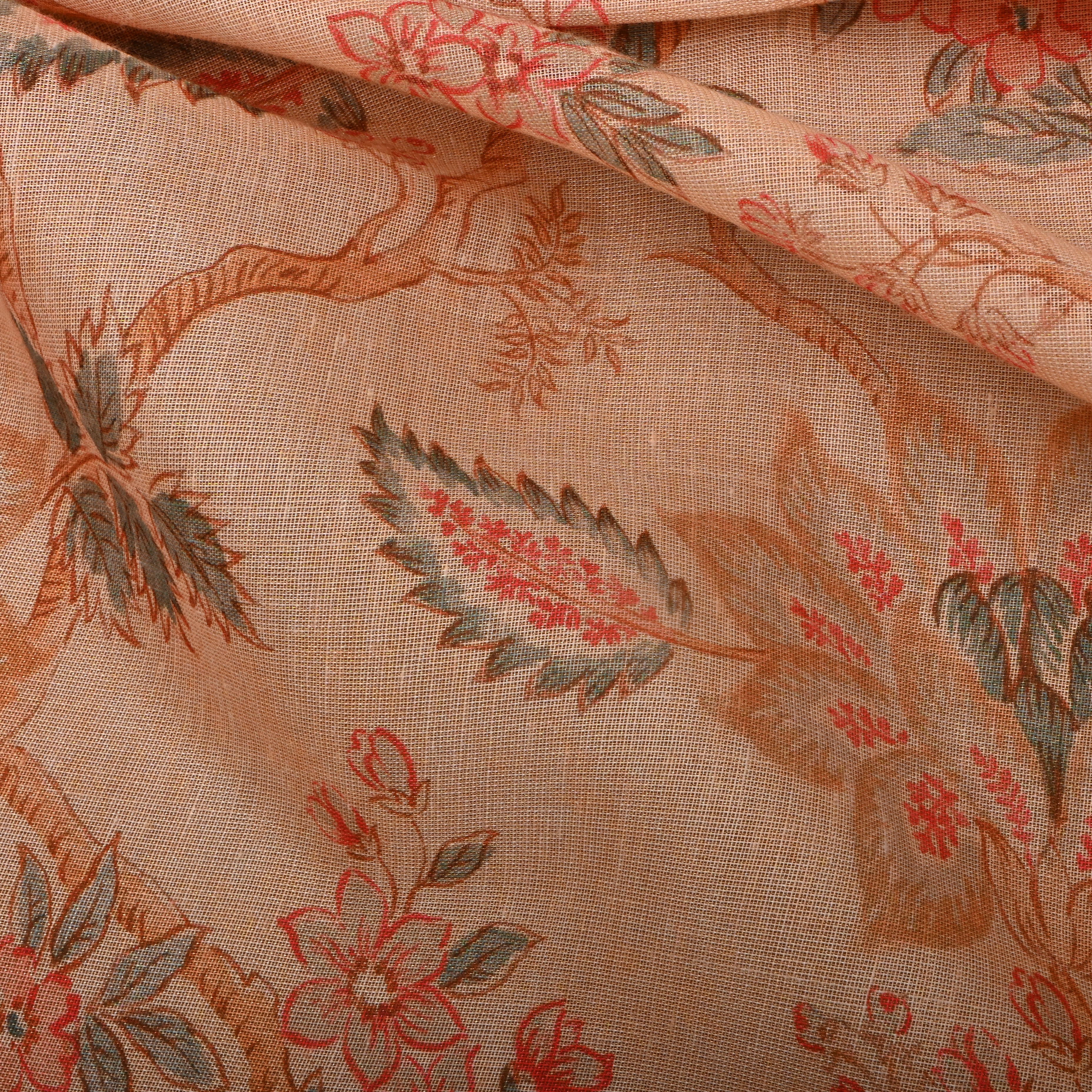 Deep Peach Tissue Fabric With Digital Prints